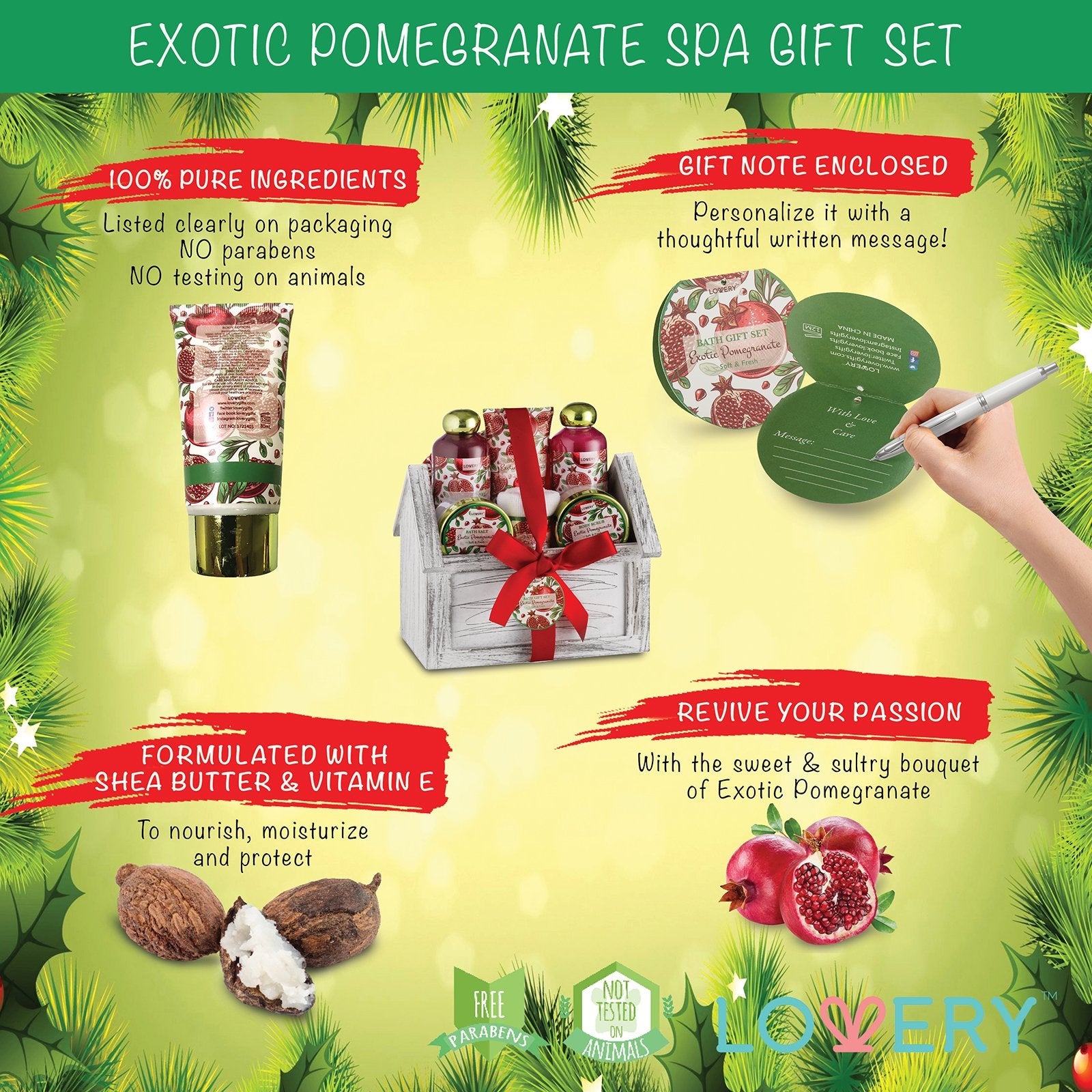 LOVERY Birthday Spa Gift Basket – 8pc Home Spa Set with Exotic Pomegranate
