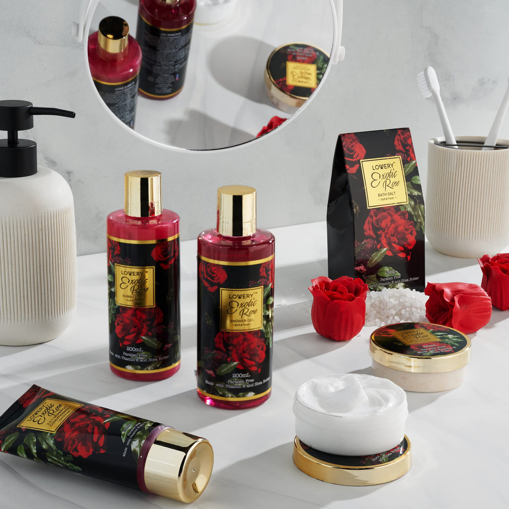 LOVERY Valentine's Gift Basket for Her – Exotic Rose Spa Gift Set