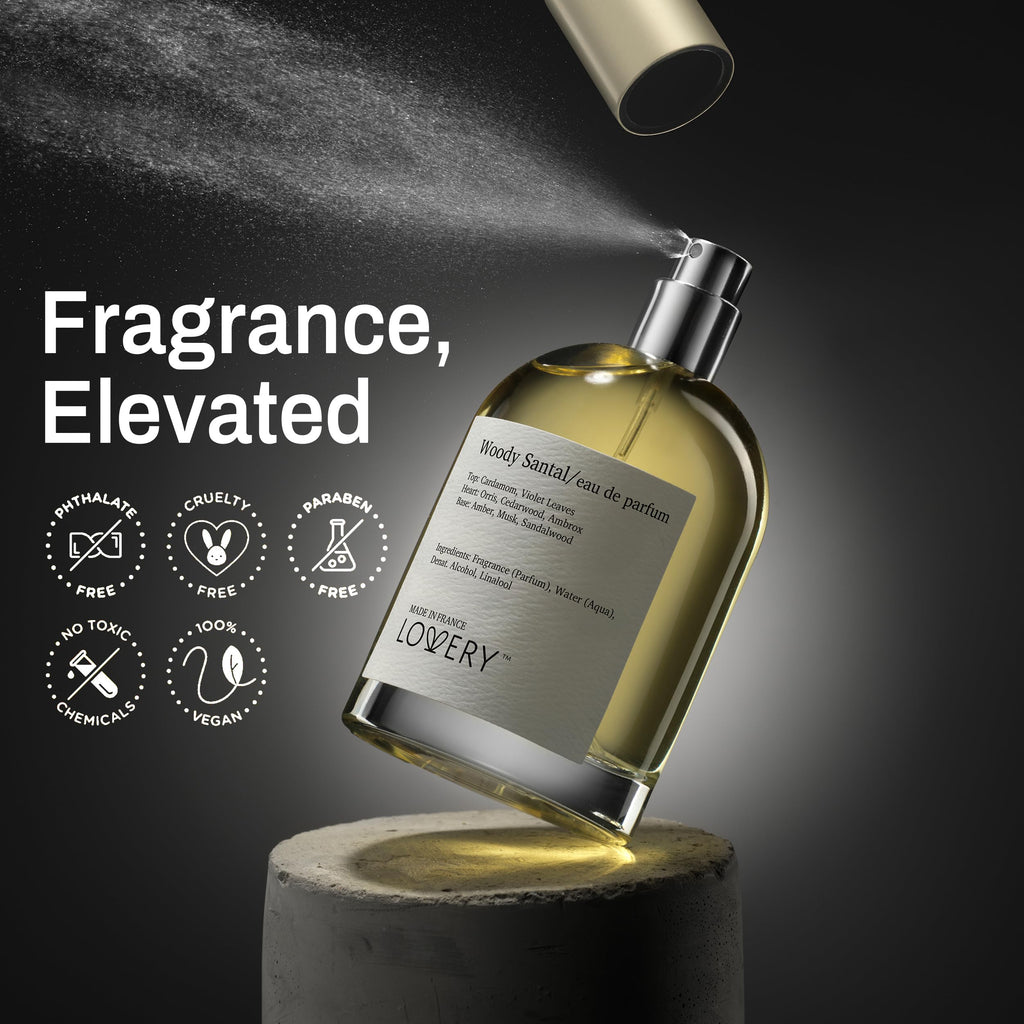 LOVERY Woody Santal Sandalwood – Inspired by Santal 33, Travel Spray Bottle 100mL + 10mL