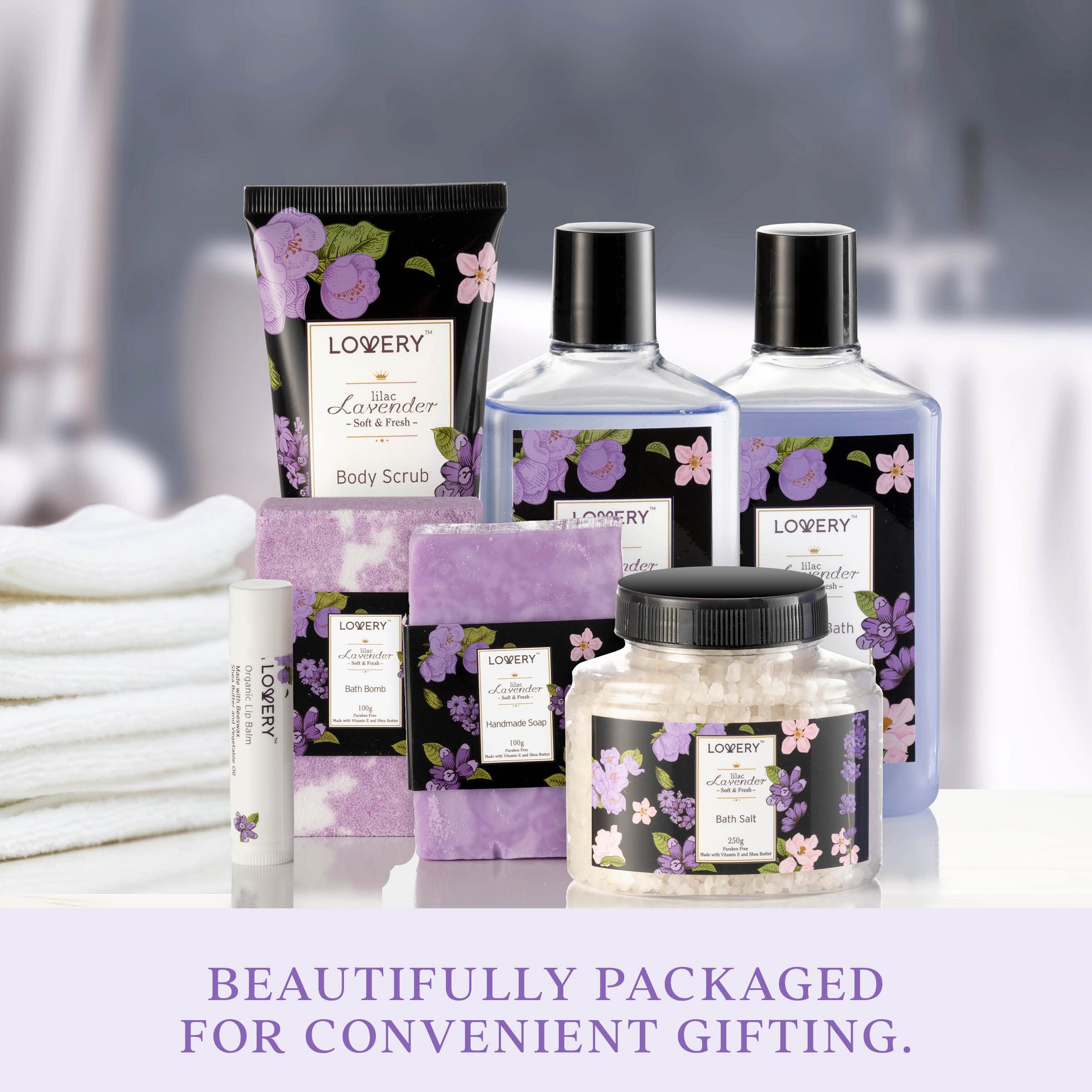 LOVERY Gift Baskets for Women – Lavender & Lilac Spa Set | Bath & Body Gifts