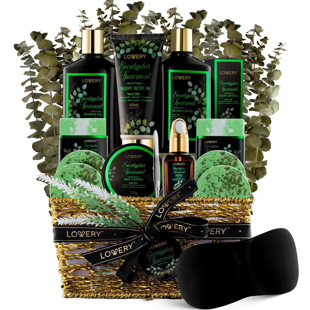 LOVERY Eucalyptus Spearmint Bath Set – 17-Piece Home Spa Gift Basket