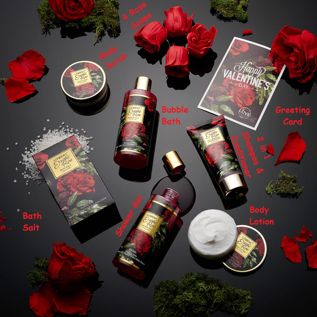 LOVERY Valentine's Gift Basket for Her – Exotic Rose Spa Gift Set
