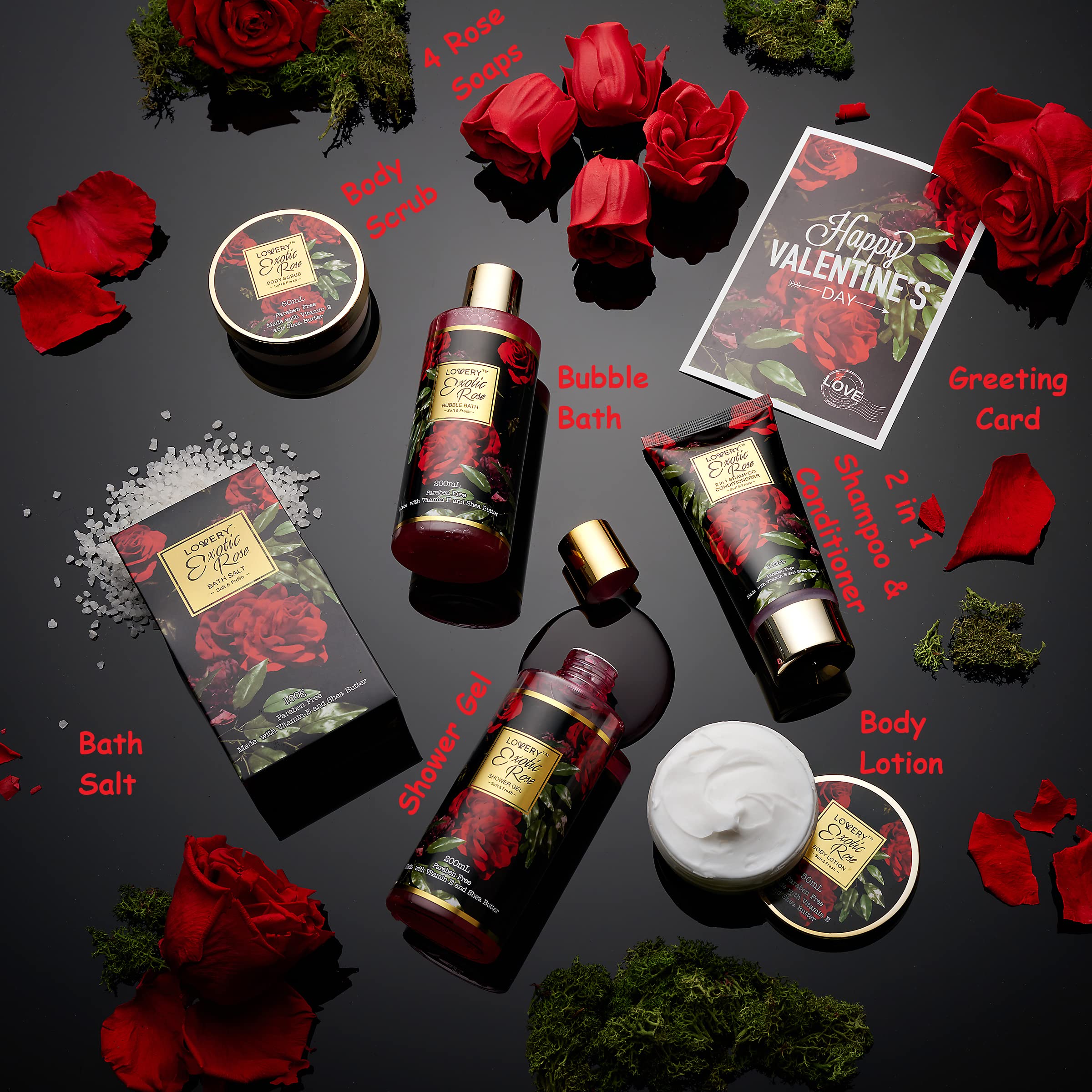 LOVERY Valentine's Gift Basket for Her – Exotic Rose Spa Gift Set