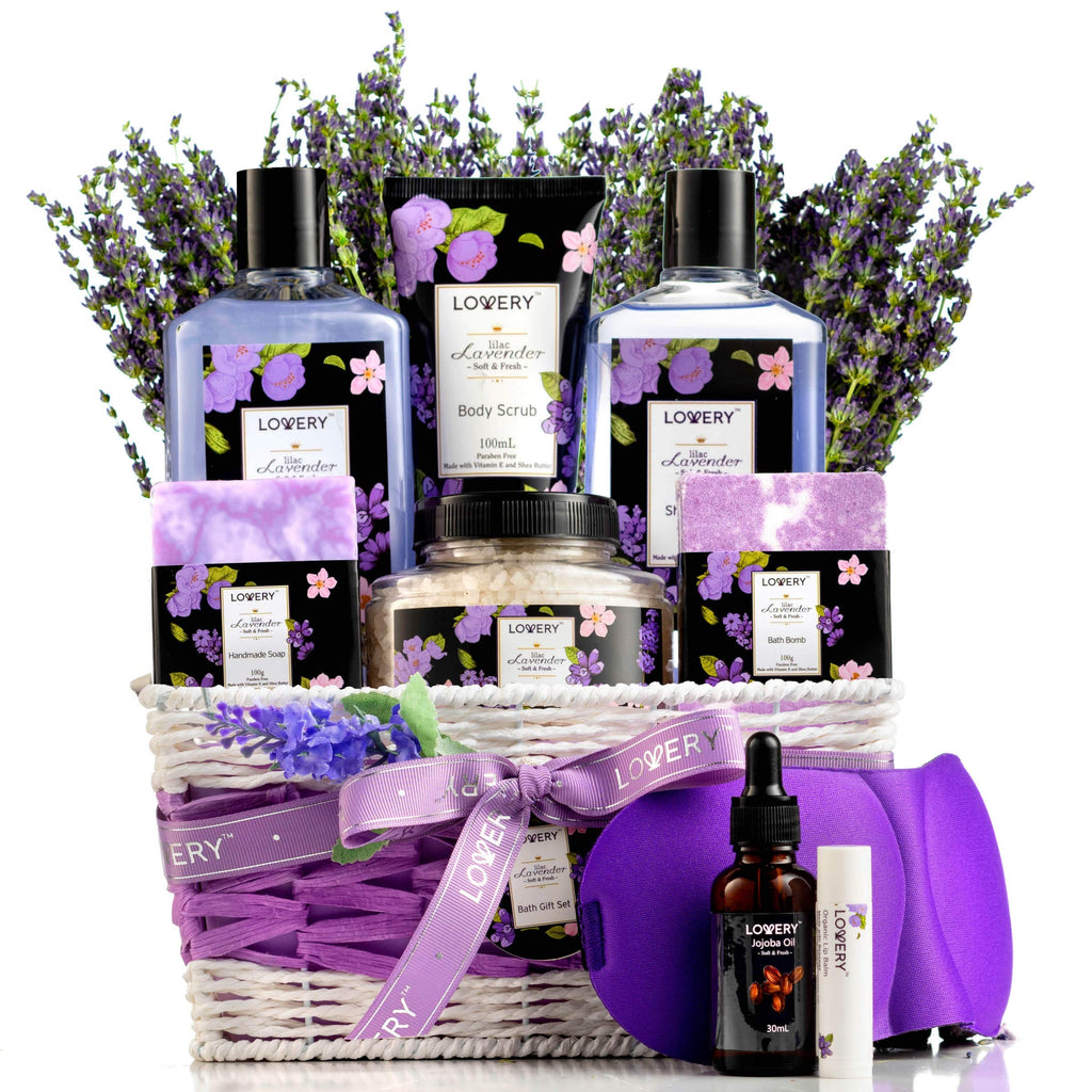 LOVERY Gift Baskets for Women – Lavender & Lilac Spa Set | Bath & Body Gifts