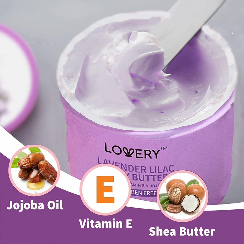 LOVERY Lavender Lilac Body Butter – Hydrating Shea Cream with Jojoba Oil & Vitamin E | 12 Fl Oz