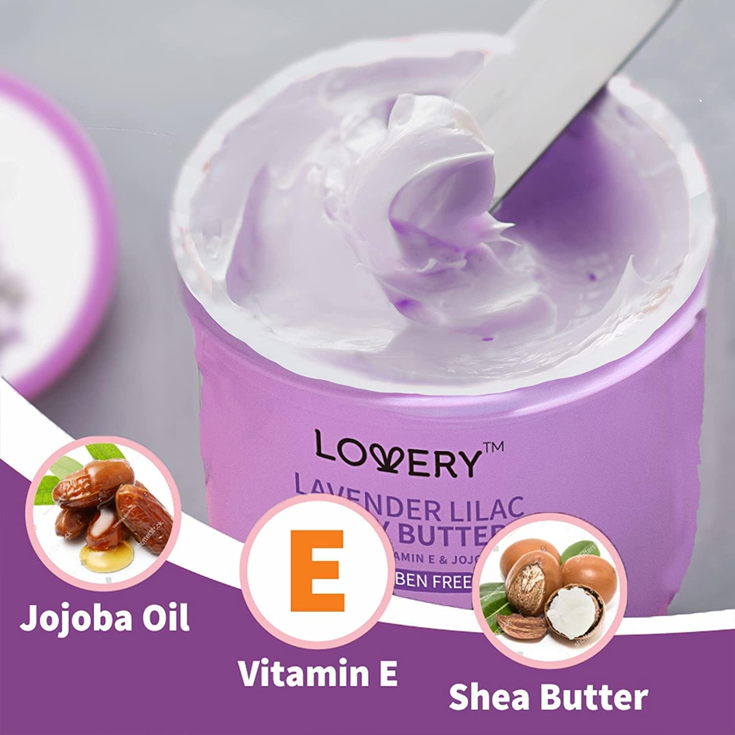 LOVERY Lavender Lilac Body Butter – Hydrating Shea Cream with Jojoba Oil & Vitamin E | 12 Fl Oz