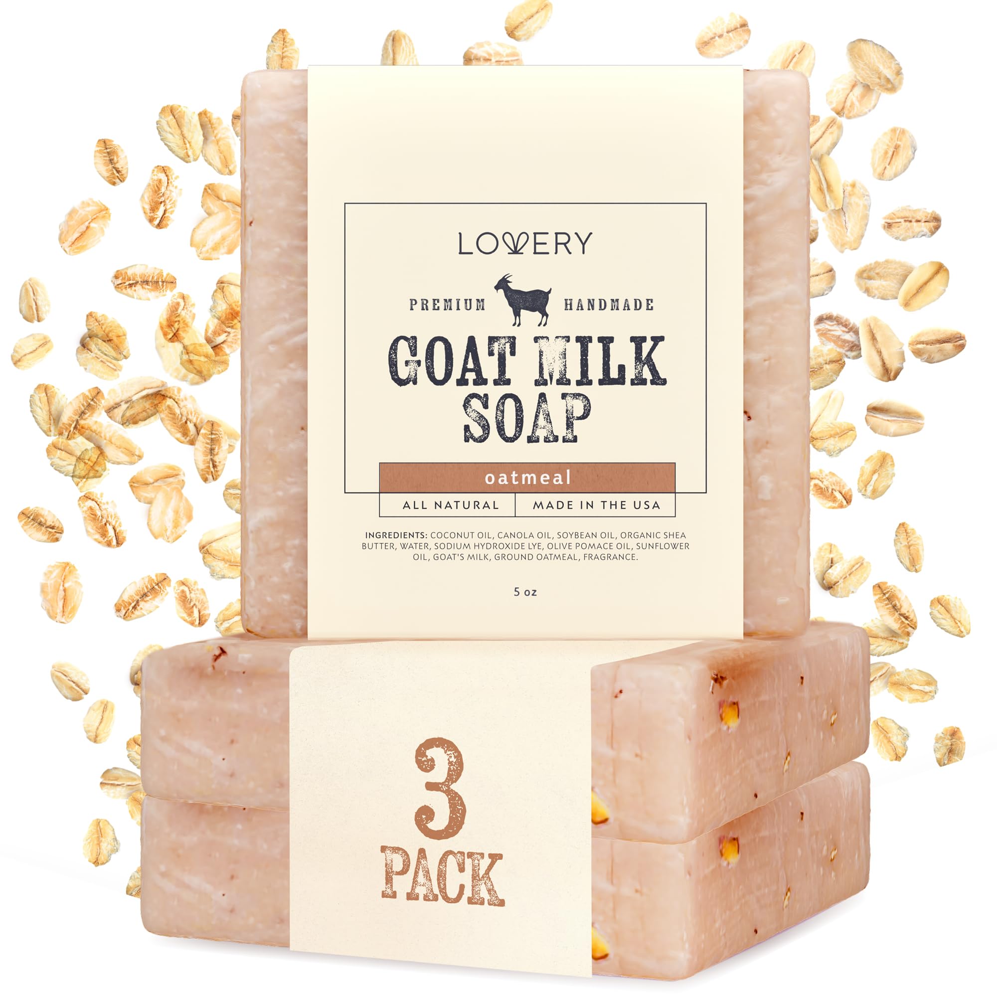 LOVERY Goat Milk Soap 3-Pack – Handmade in USA with Organic Shea Butter