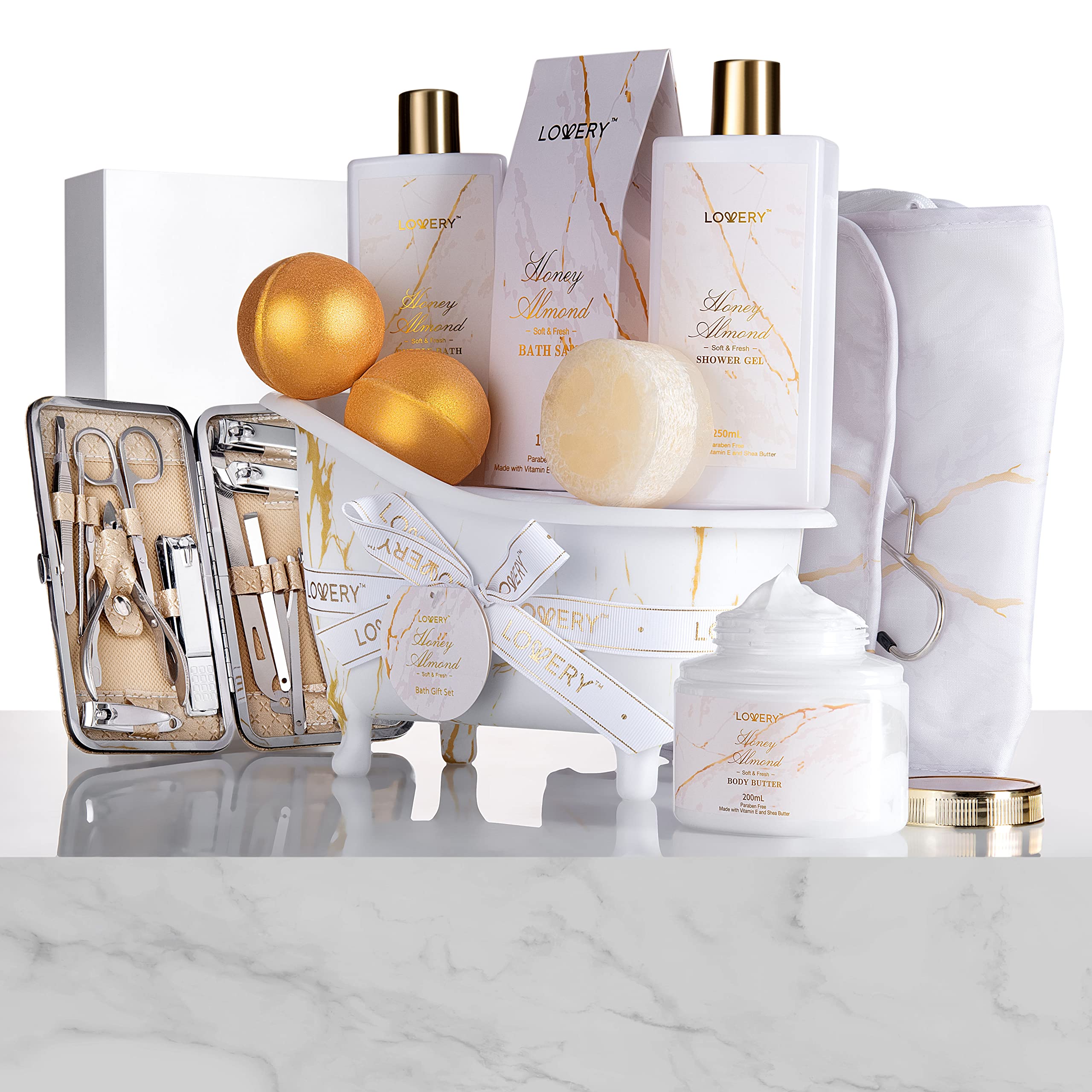 LOVERY 31-Piece Spa Gift Basket for Women – Honey Almond Bath & Nail Kit