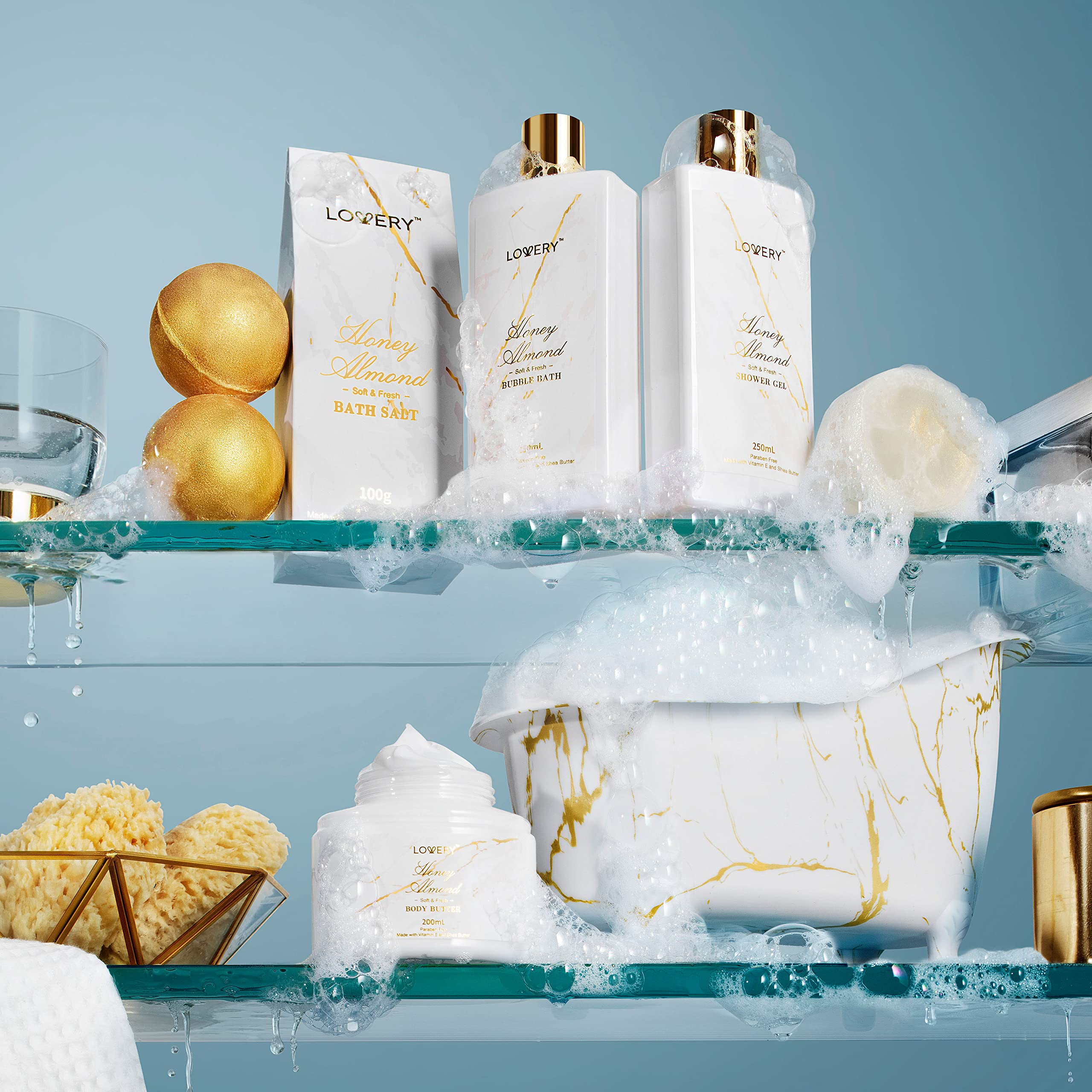 LOVERY 31-Piece Spa Gift Basket for Women – Honey Almond Bath & Nail Kit