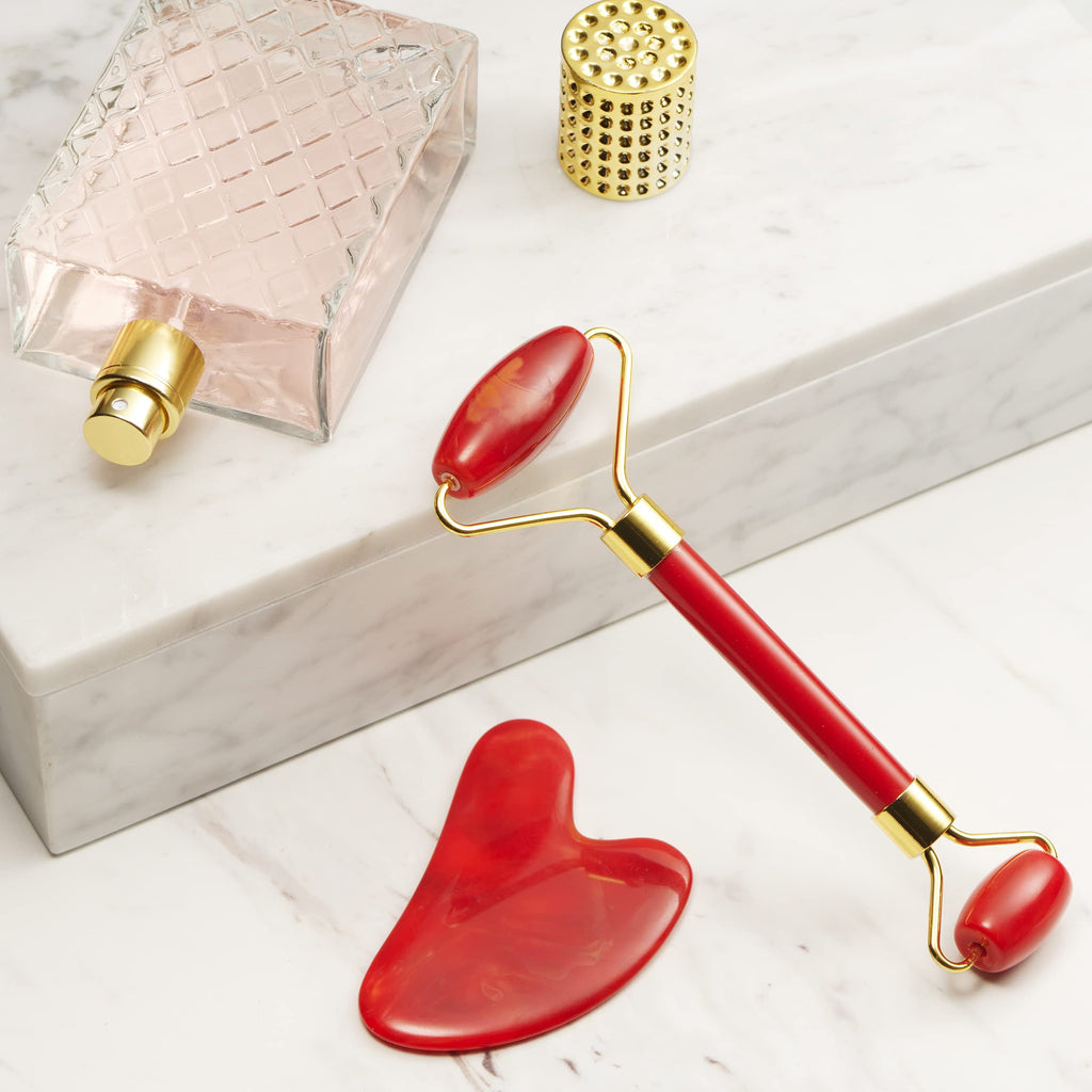 LOVERY Valentines Day Gifts for Her – Red Rose Spa Gift Set with Perfume, Jade Roller & Gua Sha