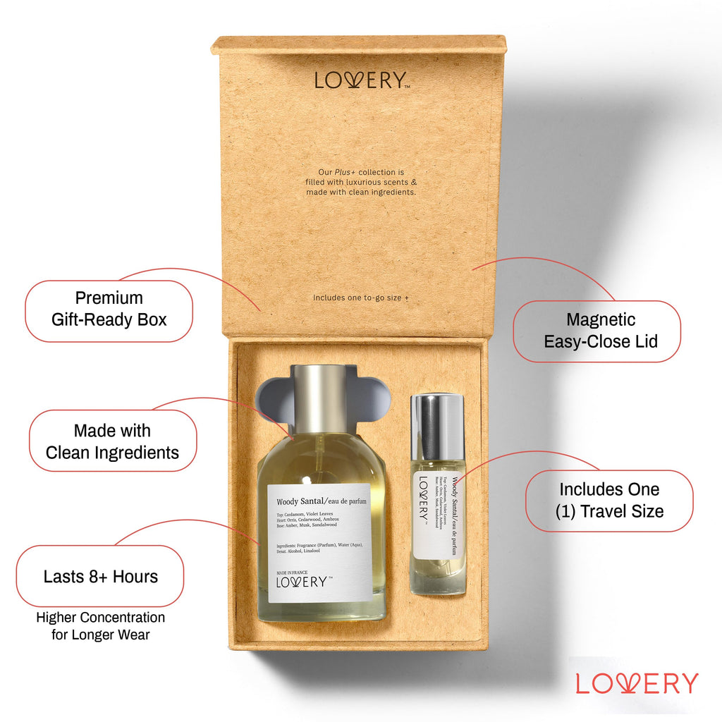 LOVERY Woody Santal Sandalwood – Inspired by Santal 33, Travel Spray Bottle 100mL + 10mL