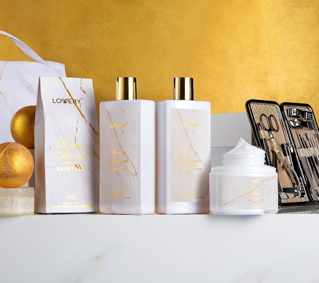 LOVERY 31-Piece Spa Gift Basket for Women – Honey Almond Bath & Nail Kit