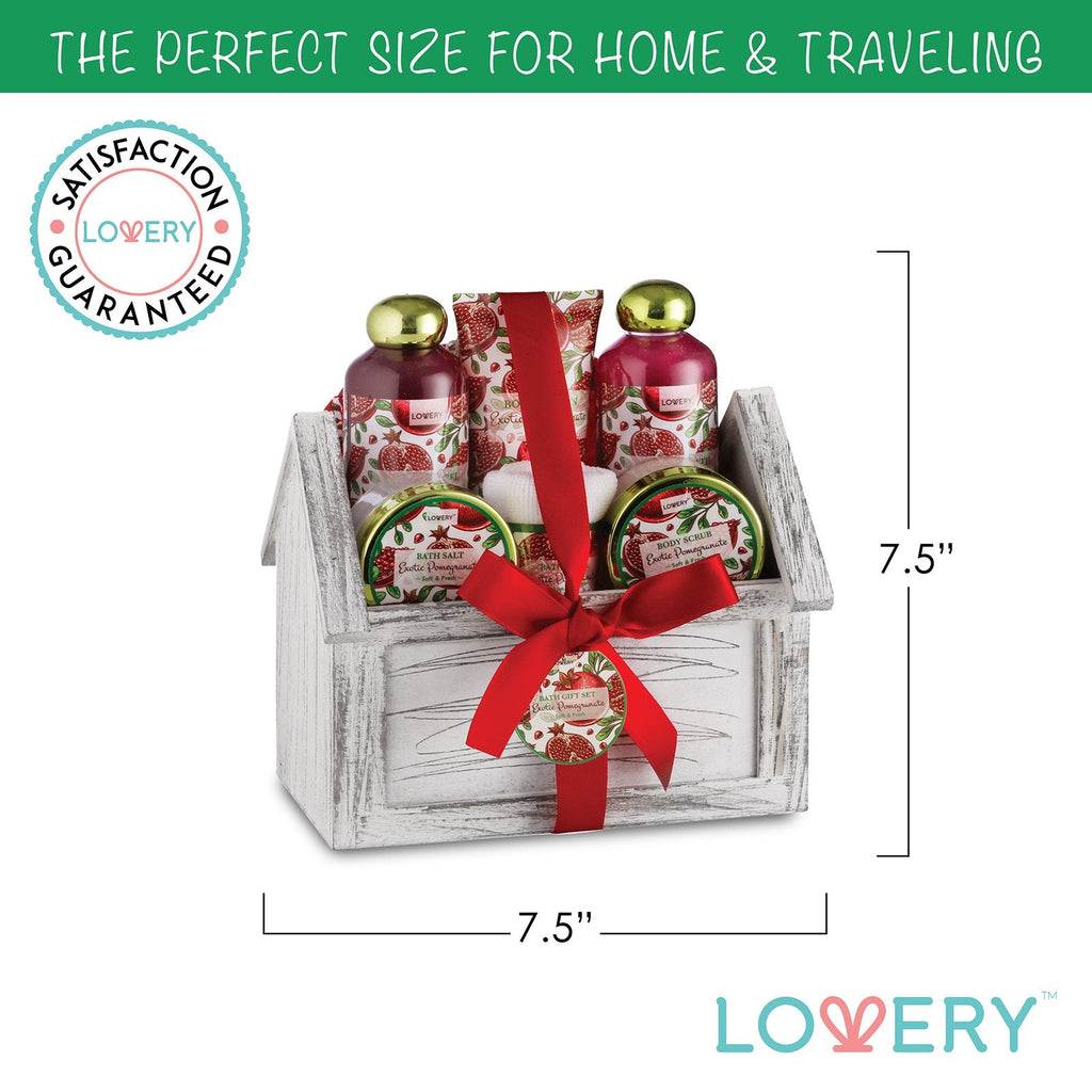 LOVERY Birthday Spa Gift Basket – 8pc Home Spa Set with Exotic Pomegranate