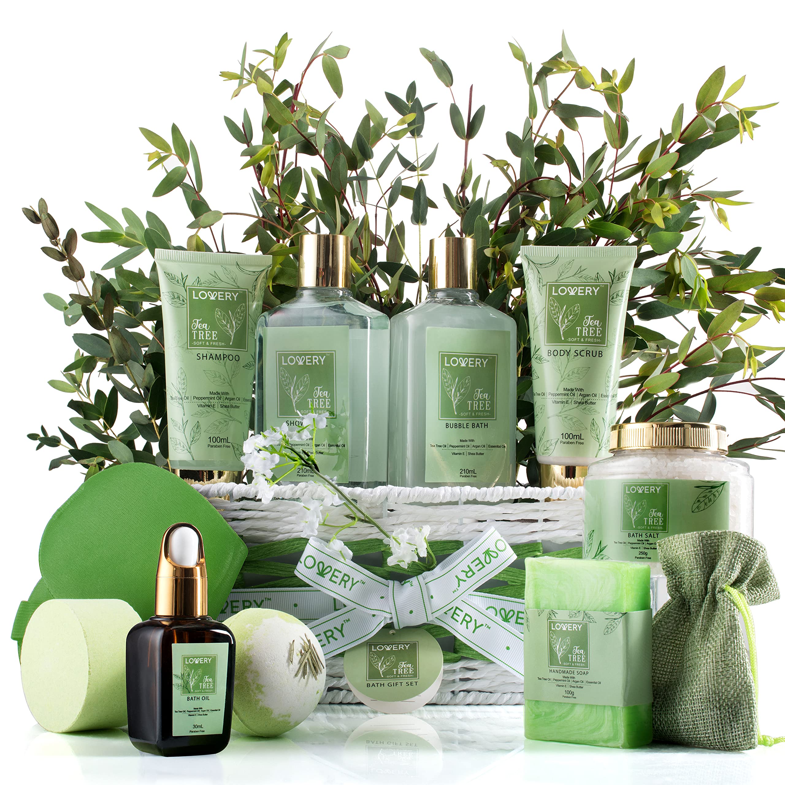 Lovery Tea Tree Bath Set – Luxury 15-Piece Spa Gift Basket with Calming Mint Fragrance