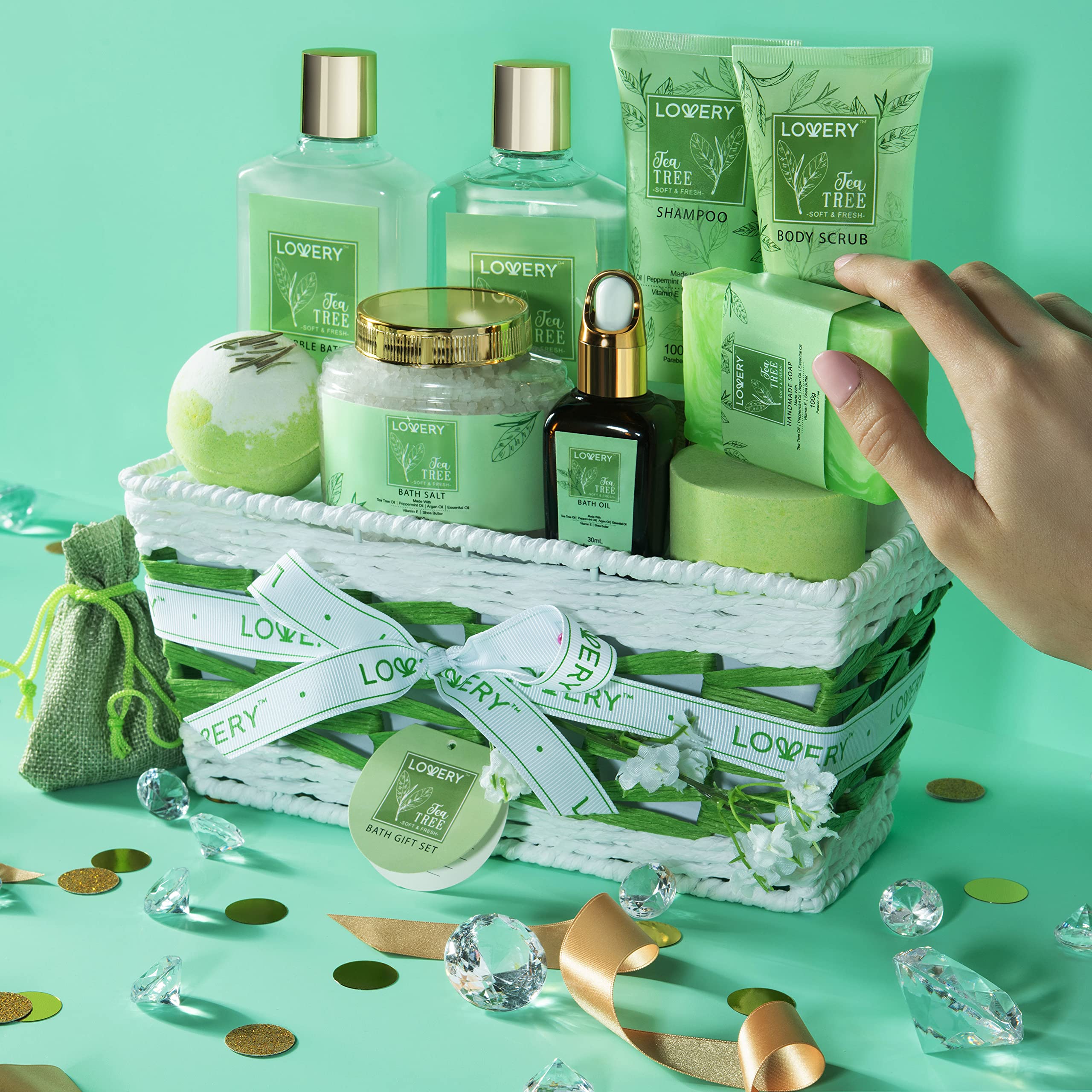 Lovery Tea Tree Bath Set – Luxury 15-Piece Spa Gift Basket with Calming Mint Fragrance