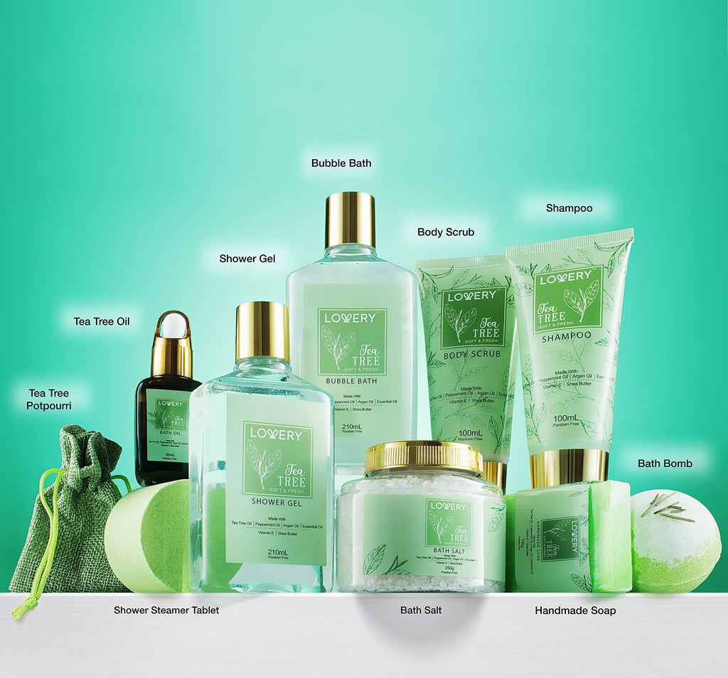 Lovery Tea Tree Bath Set – Luxury 15-Piece Spa Gift Basket with Calming Mint Fragrance