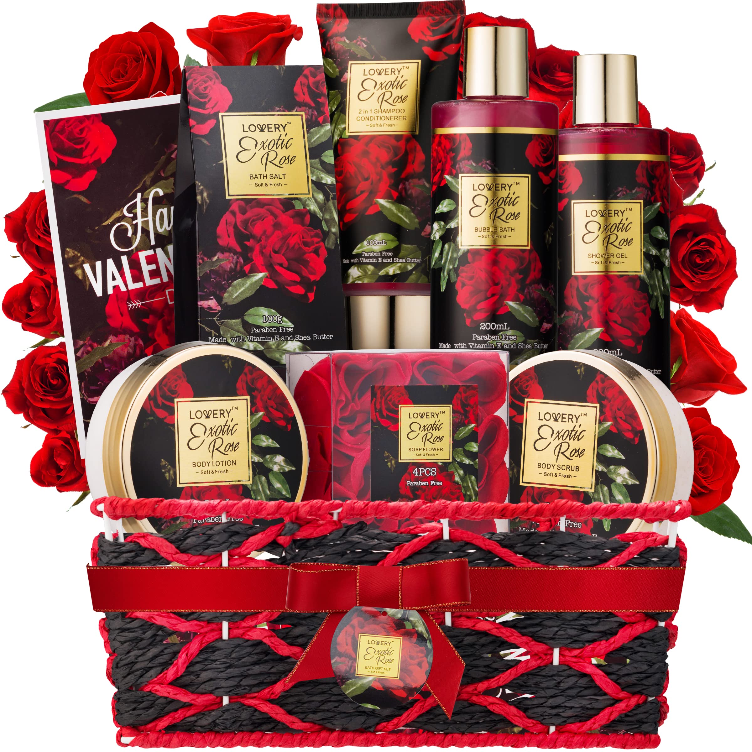 LOVERY Valentine's Gift Basket for Her – Exotic Rose Spa Gift Set