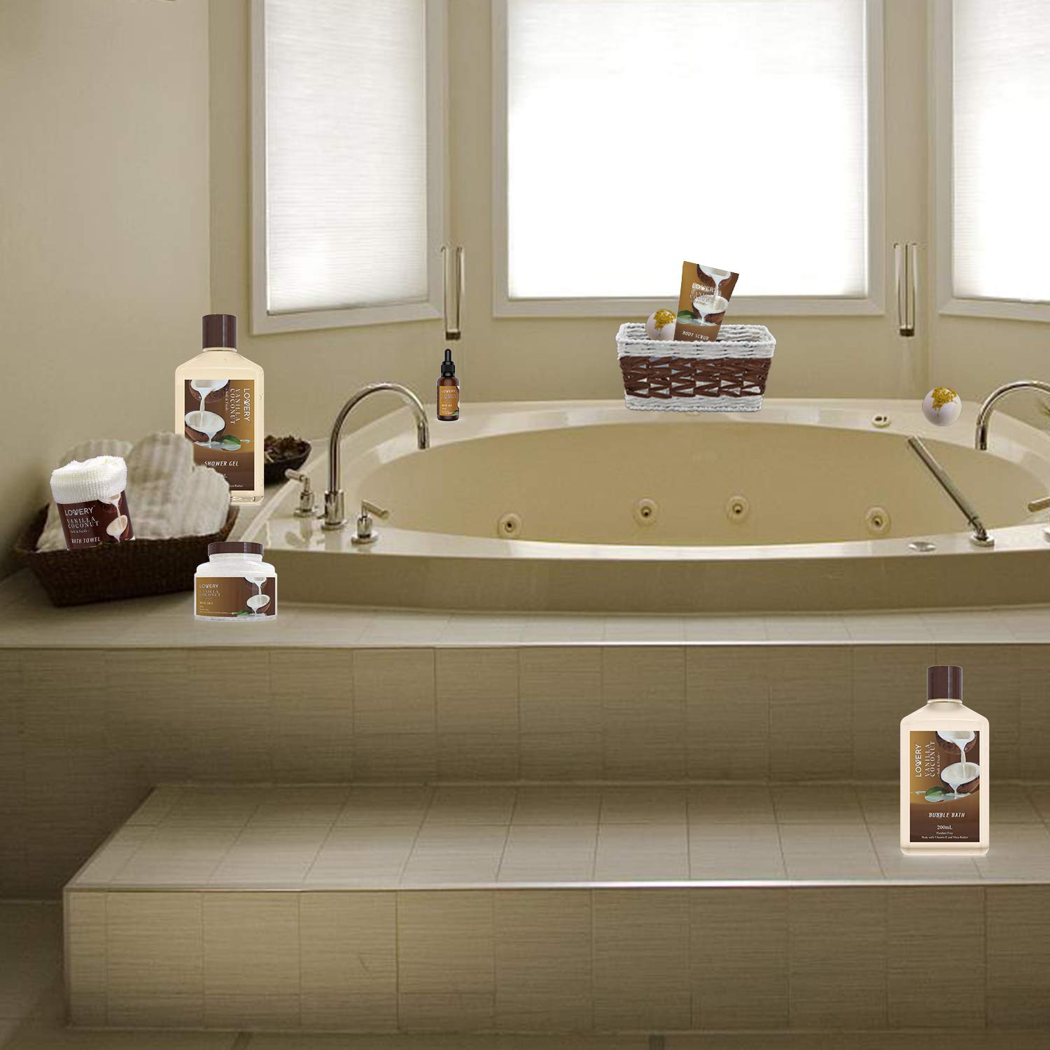 LOVERY 9-Piece Vanilla Coconut Spa Gift Basket for Women – Luxurious Bath & Body Set