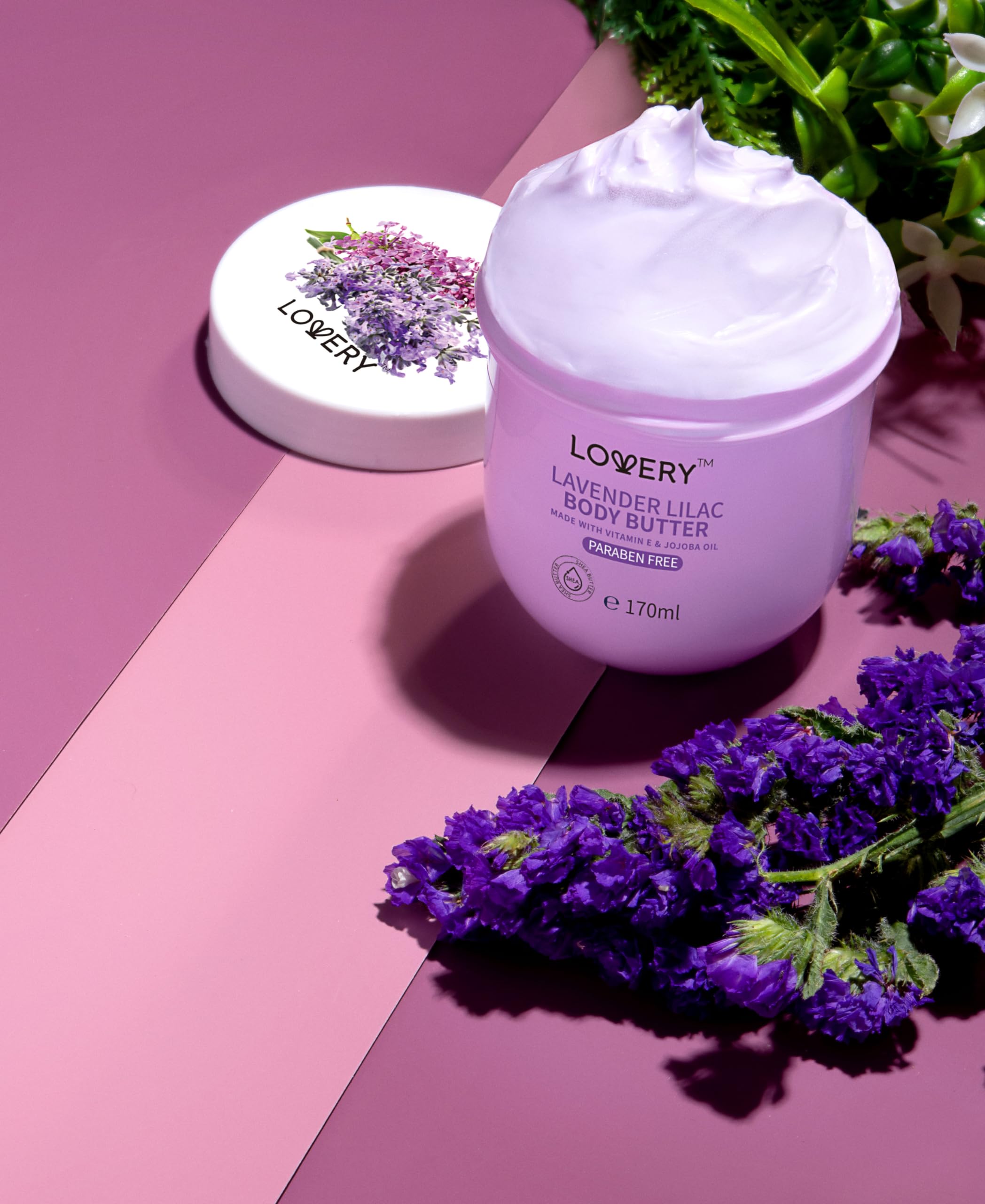 LOVERY Lavender Lilac Body Butter – Hydrating Shea Cream with Jojoba Oil & Vitamin E | 12 Fl Oz