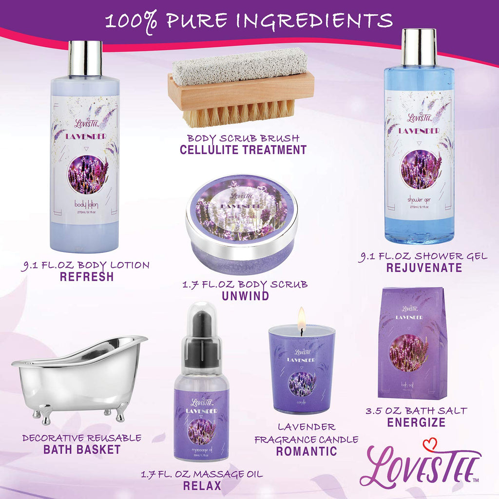 LOVESTEE Lavender Spa Gift Set – Christmas Bath & Body Kit with Candle