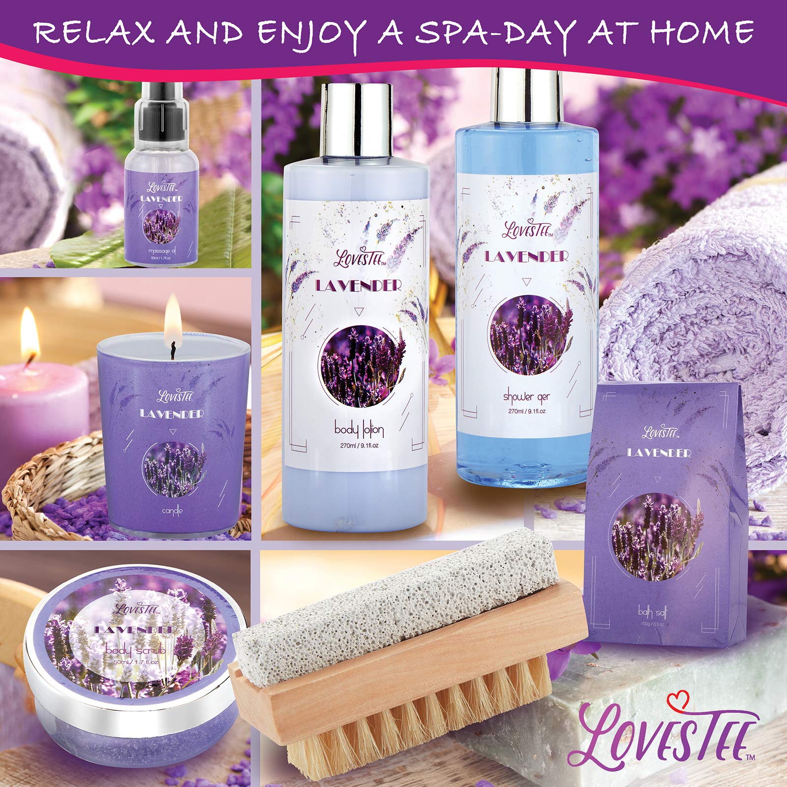 LOVESTEE Lavender Spa Gift Set – Christmas Bath & Body Kit with Candle