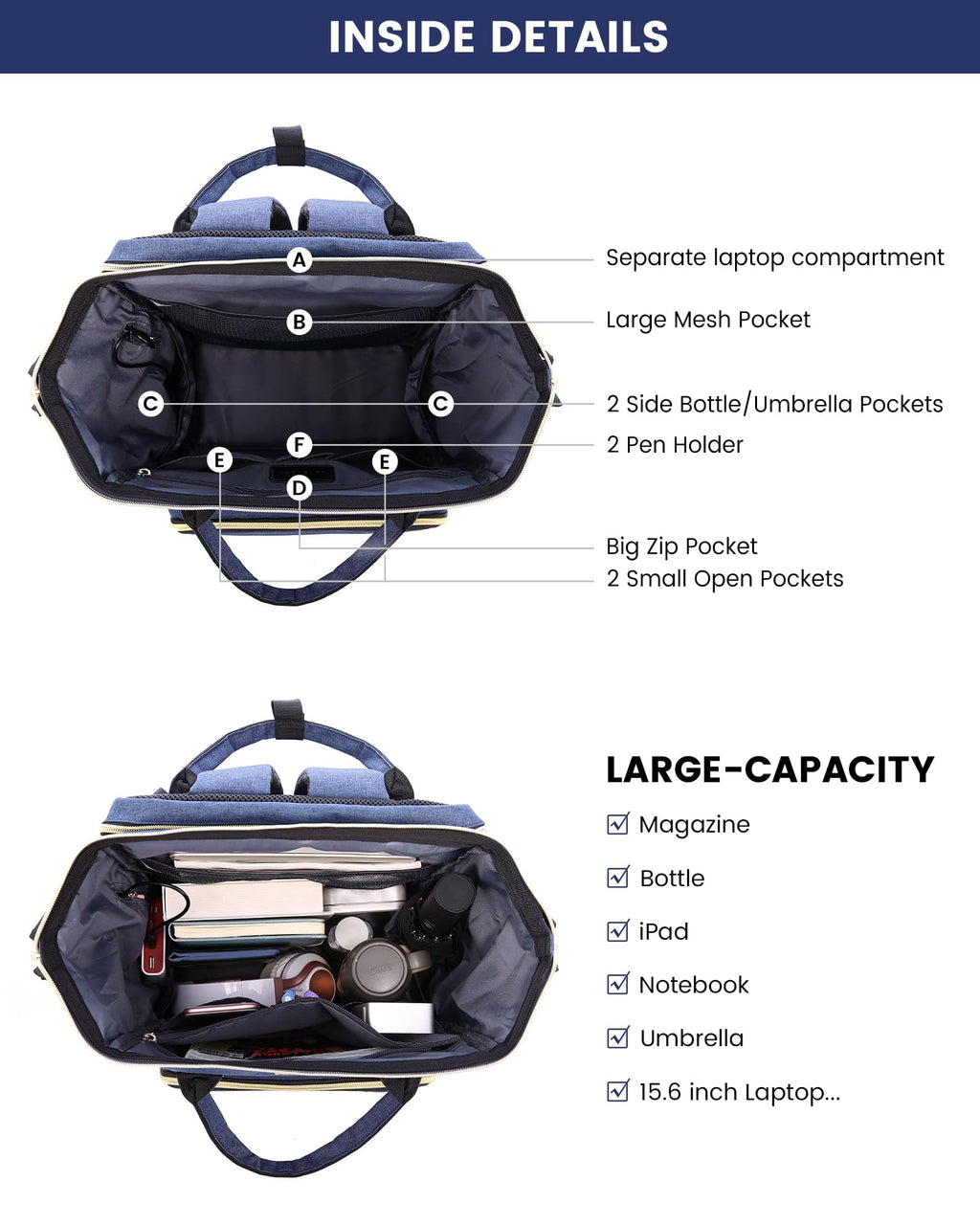LOVEVOOK 17.3-Inch Laptop Backpack for Women – Navy, Water-Resistant, USB Port