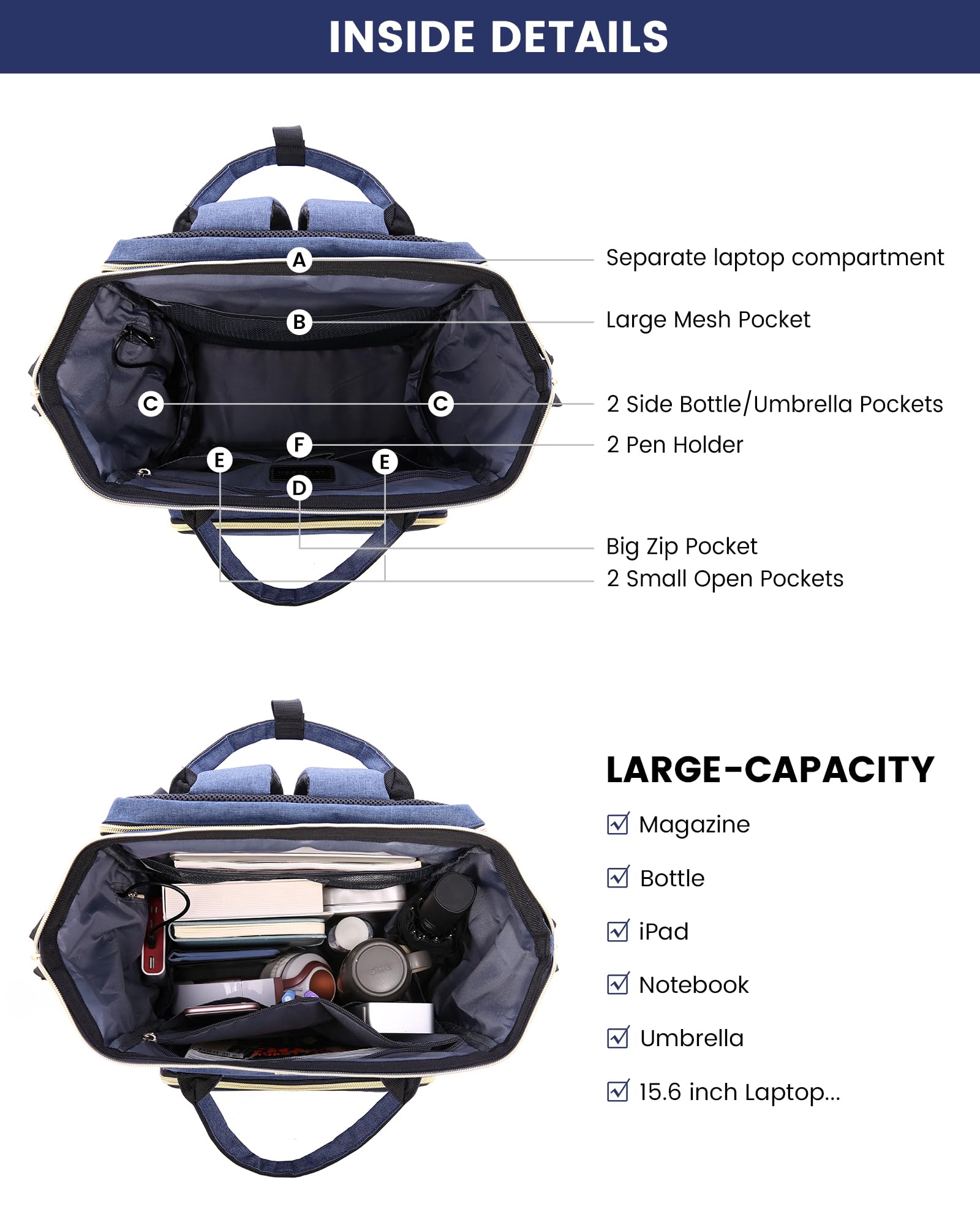LOVEVOOK 17.3-Inch Laptop Backpack for Women – Navy, Water-Resistant, USB Port