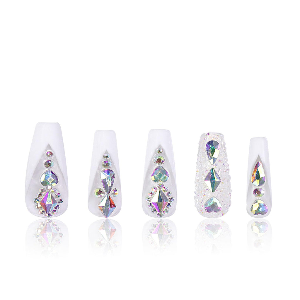 LOVFUL Aurora Light Press On Nails – Full Crystal Coverage, Reusable Coffin Classic 1.3 in | H36-M