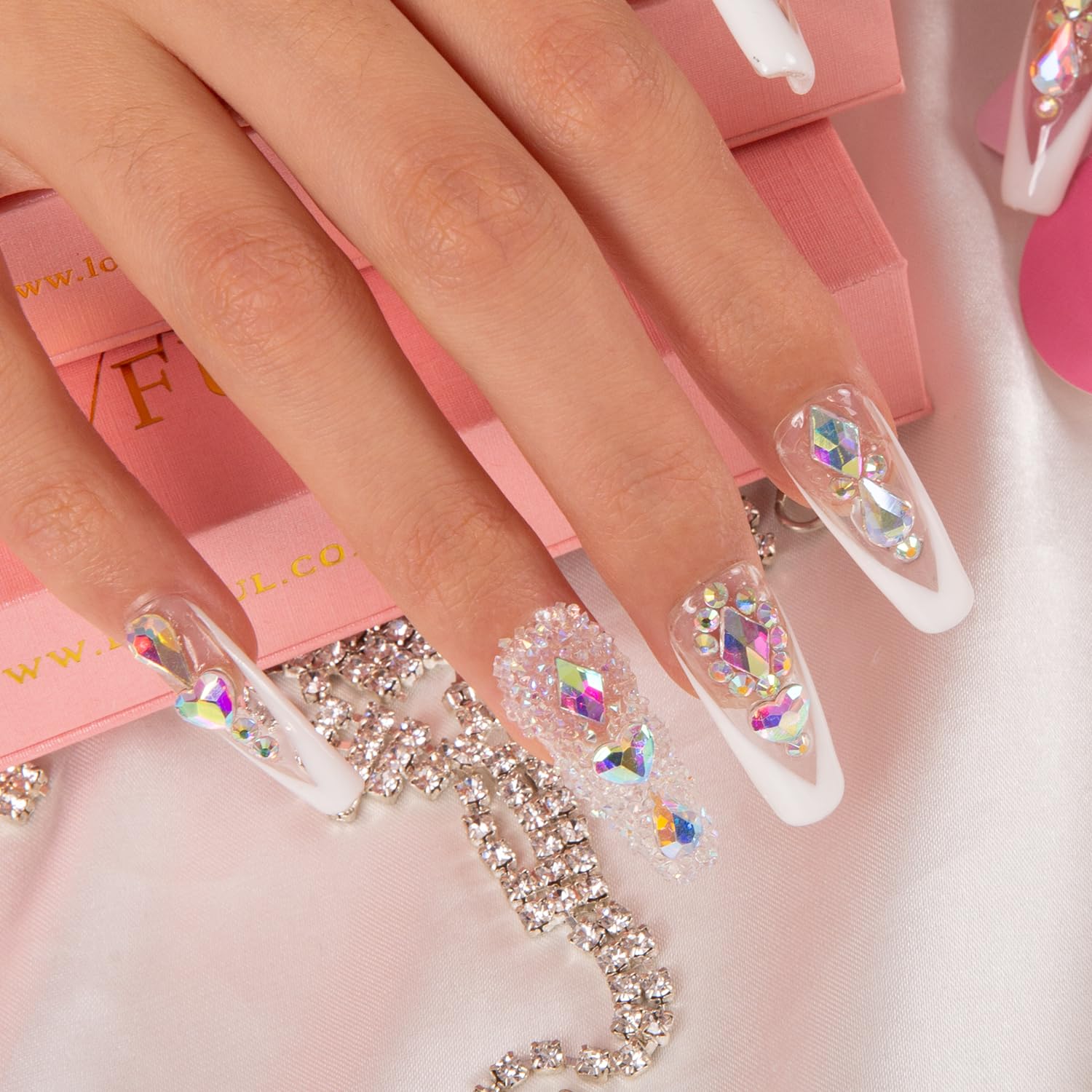 LOVFUL Aurora Light Press On Nails – Full Crystal Coverage, Reusable Coffin Classic 1.3 in | H36-M