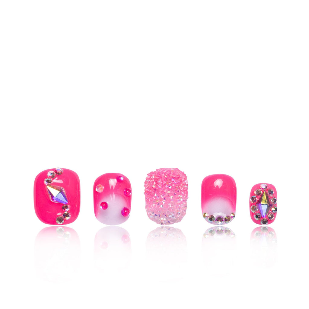 LOVFUL Pink Typhoon Press-On Nails – Full Crystal, Reusable, Square Short 0.8 in
