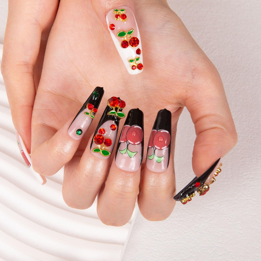 LOVFUL My Sweetie French Tip Press-On Nails – Full Crystal, Reusable Coffin Classic 1.3 in