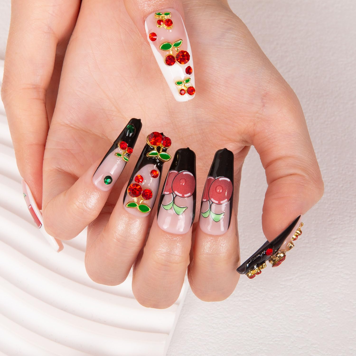 LOVFUL My Sweetie French Tip Press-On Nails – Full Crystal, Reusable Coffin Classic 1.3 in