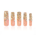 LOVFUL Stardust Gold Rhinestone Press-On Nails – Square Mid Length 1.7in | Reusable Crystal Set