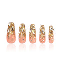 LOVFUL Press on Nails Stardust Gold Rhinestone – Reusable Full Cover Coffin Nails 1.3 in | Handmade