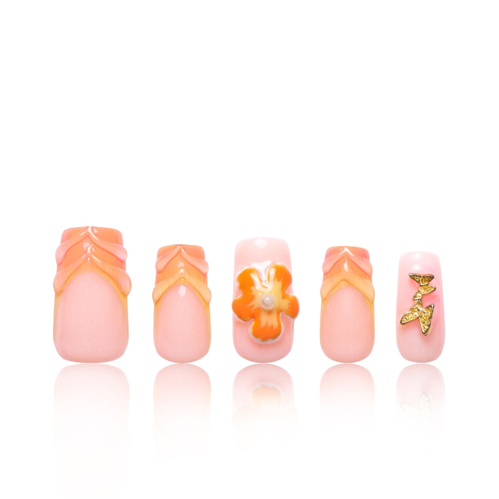 LOVFUL Tropical Fantasy Press on Nails – Handmade Full-Covered Crystals, Reusable Square 1.0 in