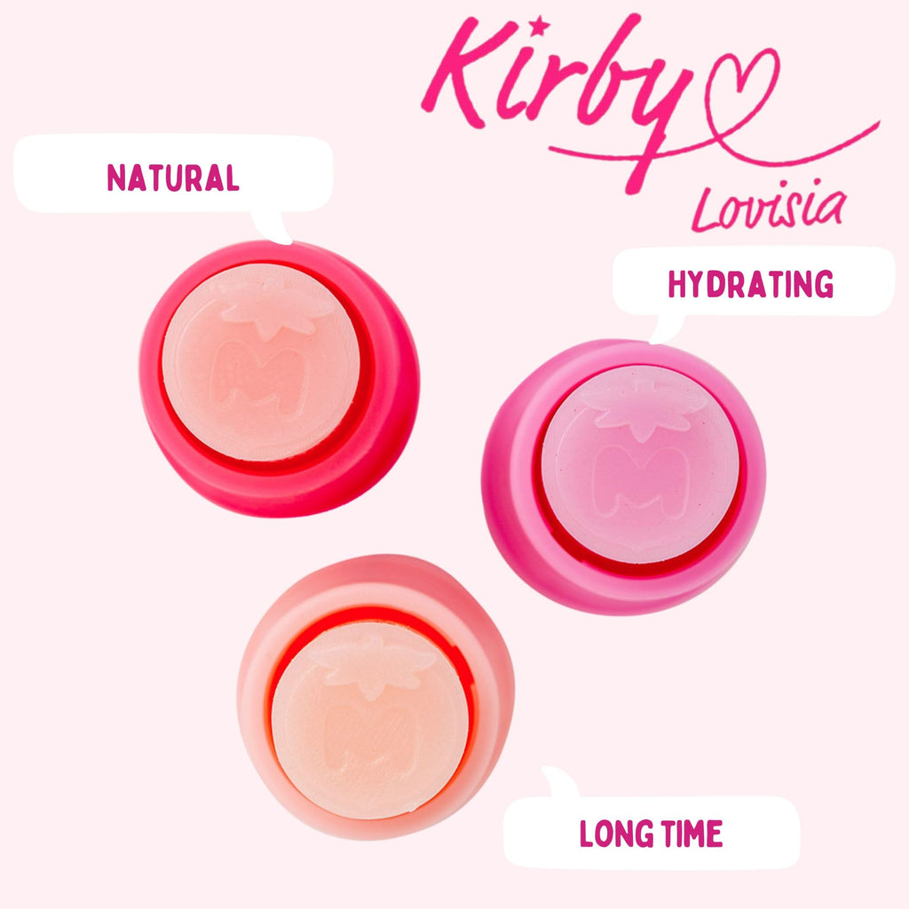 Lovisia Kirby 3EA Hydrating Lip Balm – Strawberry, Peach & Cake | Made in Japan