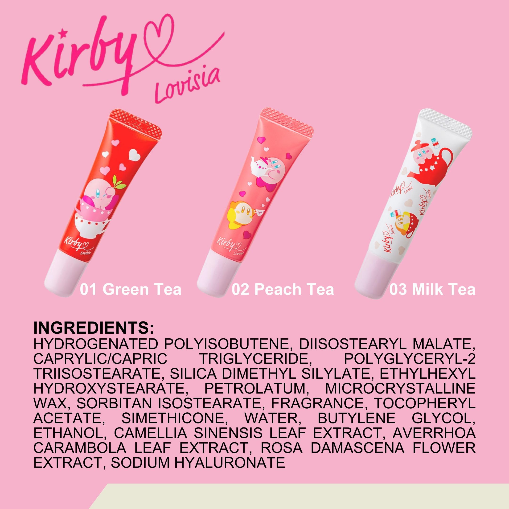 Lovisia Kirby 3-Count Cute Lip Gloss Set – Hydrating Clear Glosses with Rose, Tea Leaf Extract & Vitamin E