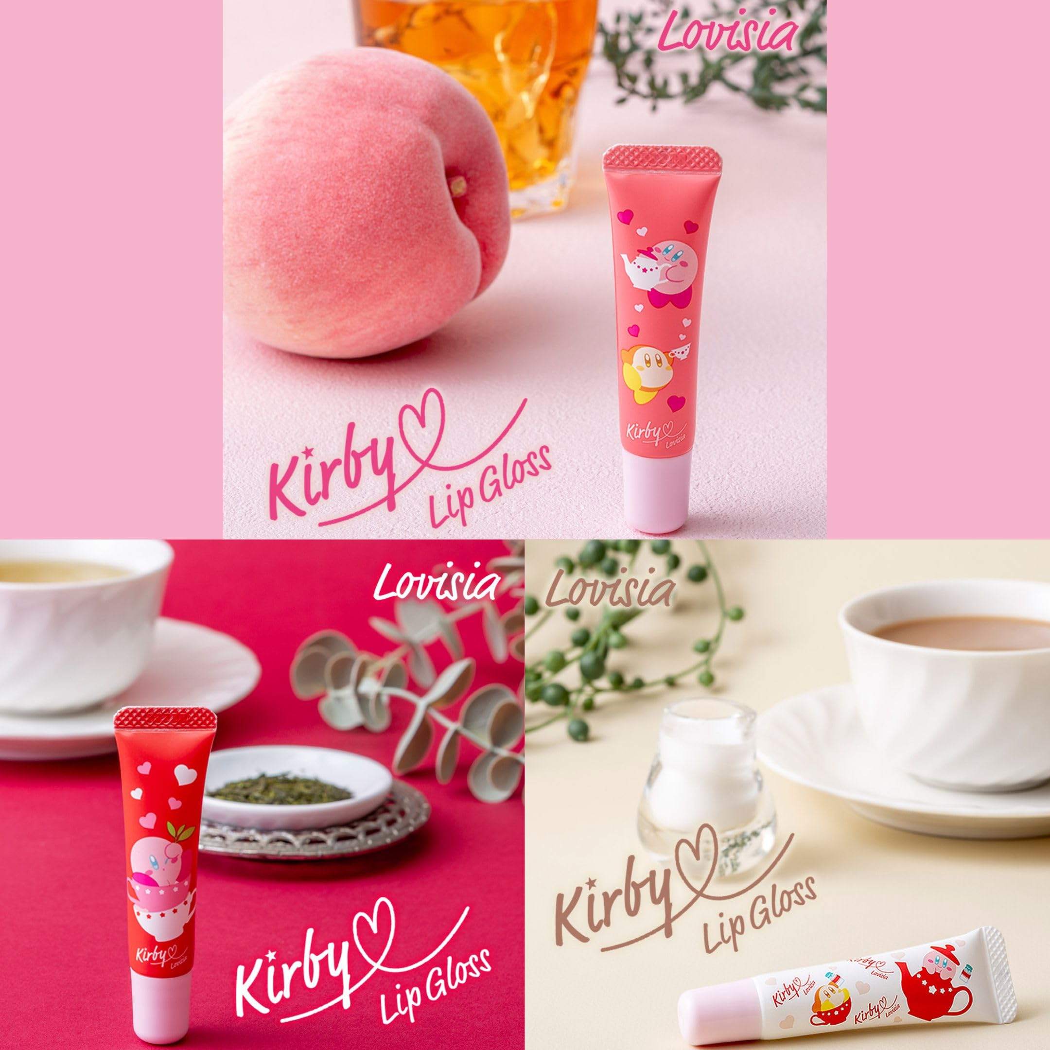 Lovisia Kirby 3-Count Cute Lip Gloss Set – Hydrating Clear Glosses with Rose, Tea Leaf Extract & Vitamin E