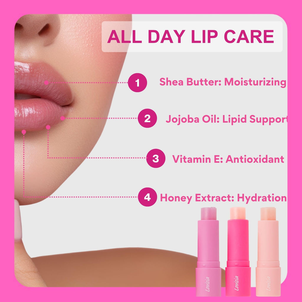 Lovisia Kirby 3EA Hydrating Lip Balm – Strawberry, Peach & Cake | Made in Japan