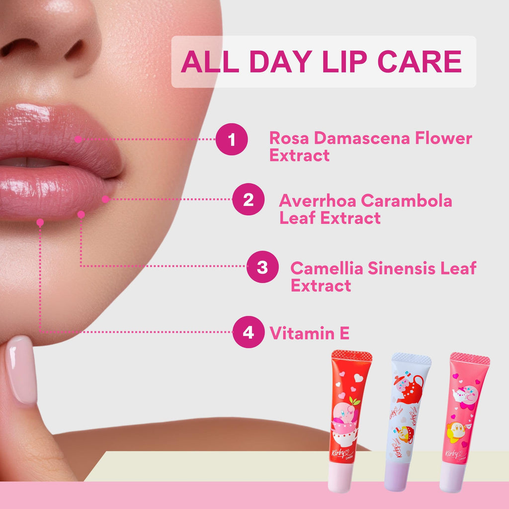 Lovisia Kirby 3-Count Cute Lip Gloss Set – Hydrating Clear Glosses with Rose, Tea Leaf Extract & Vitamin E