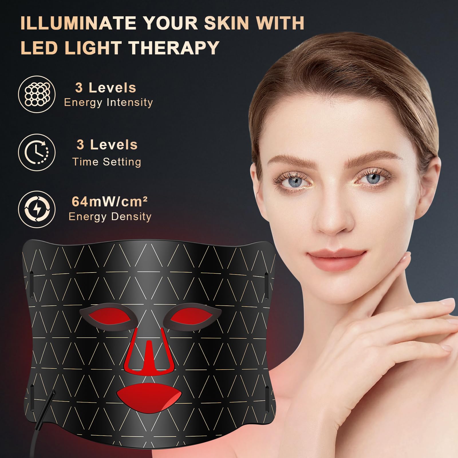 Lovsheme LED Face Mask Light Therapy – Home Professional Skincare with 3 Light Modes