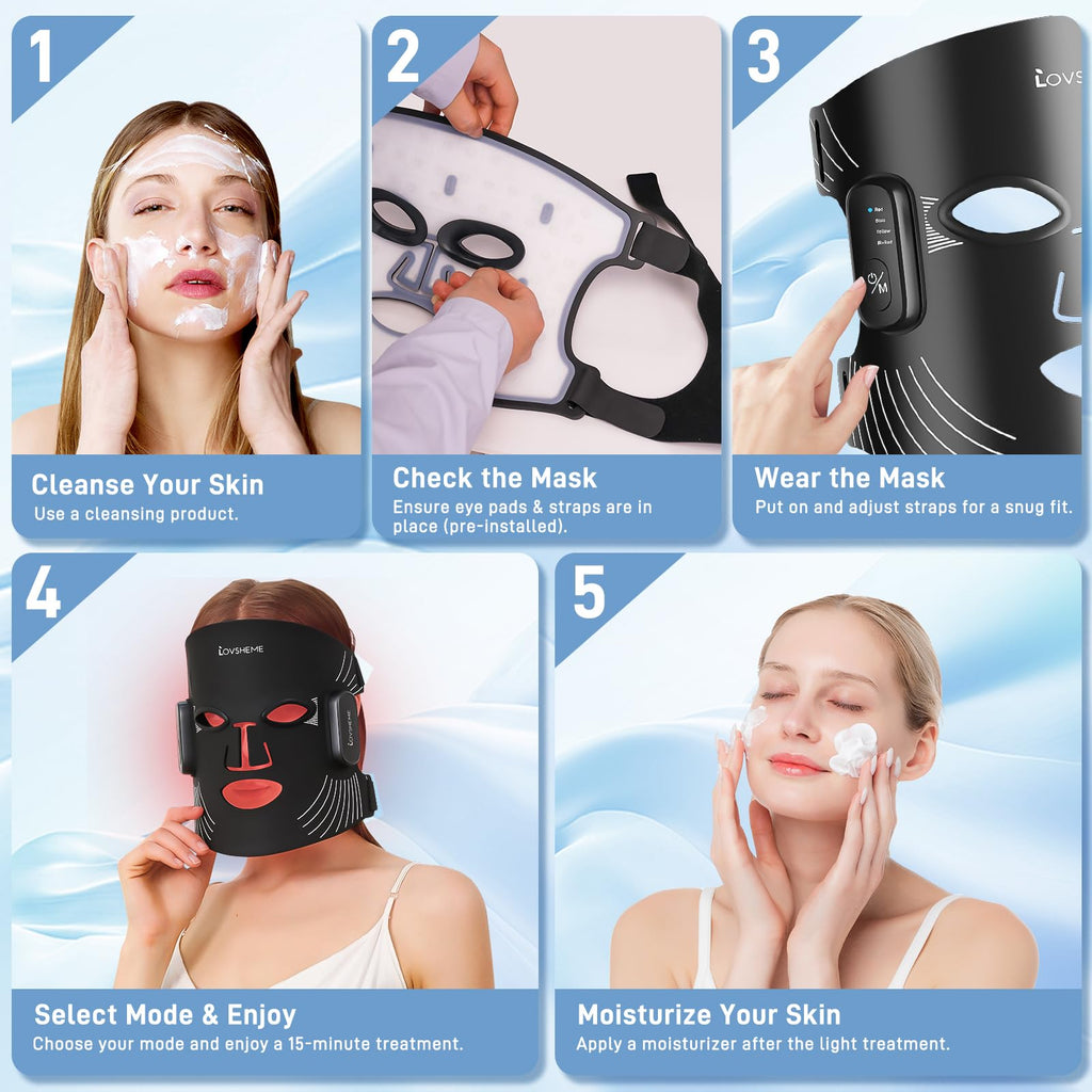 Lovsheme Wireless Red Light Therapy Mask – 300 LEDs, 4 Modes for Facial Care