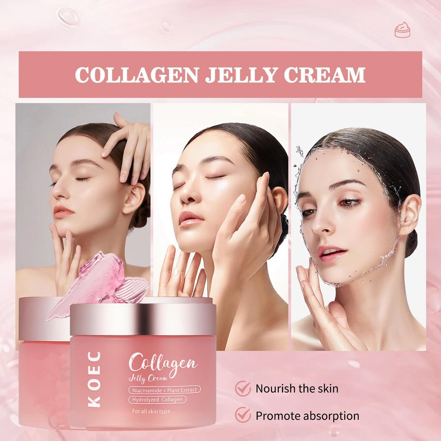 LOYOTICE Collagen Jelly Cream – Niacinamide & Freeze-Dried Hydrolyzed Collagen, 24h Hydration, Glowy Skin (3.38 fl oz)