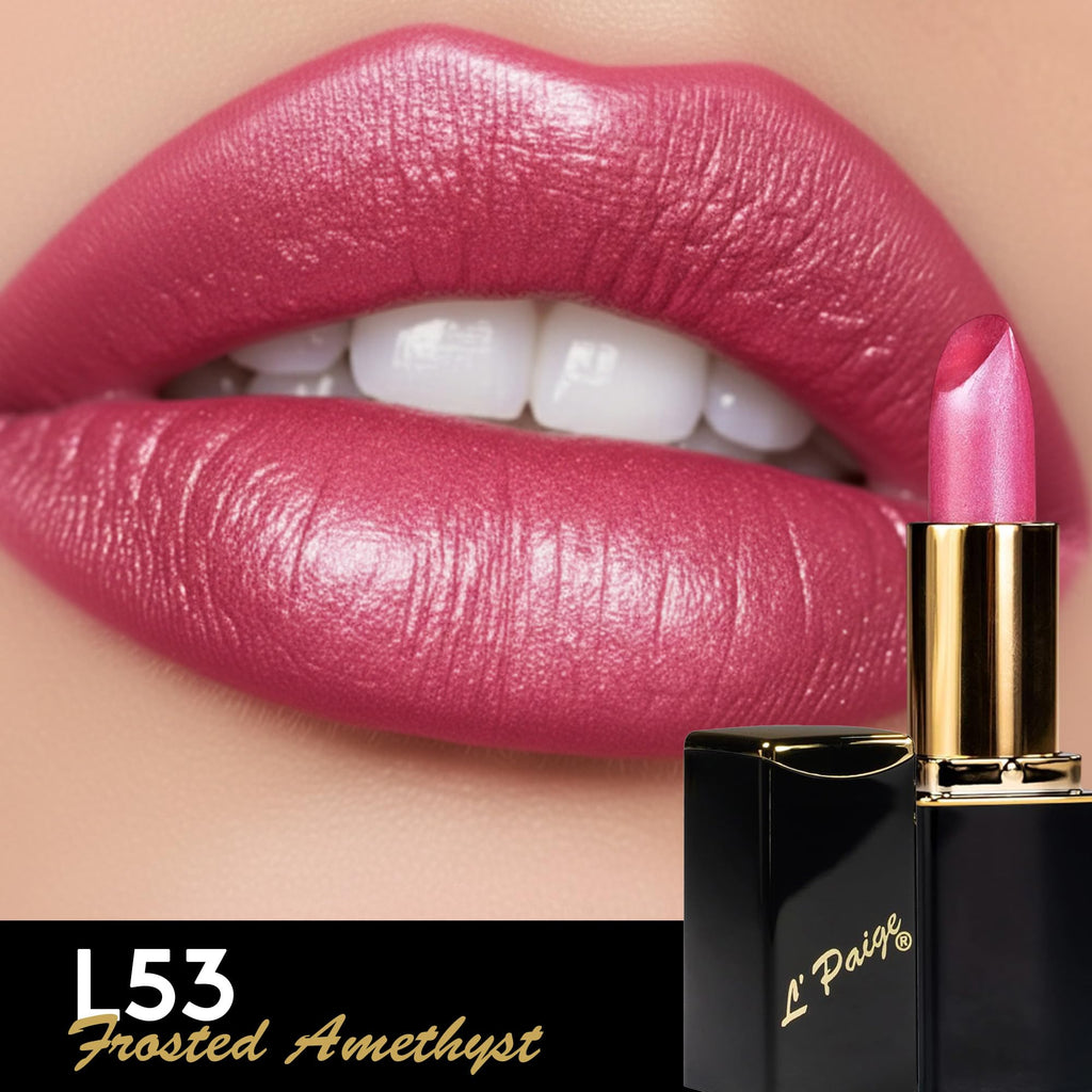 L'Paige Designer Lipstick Frosted Amethyst Sheen – Cool Berry Pink, Aloe Vera-Based Moisturizing Formula (Shade L53)