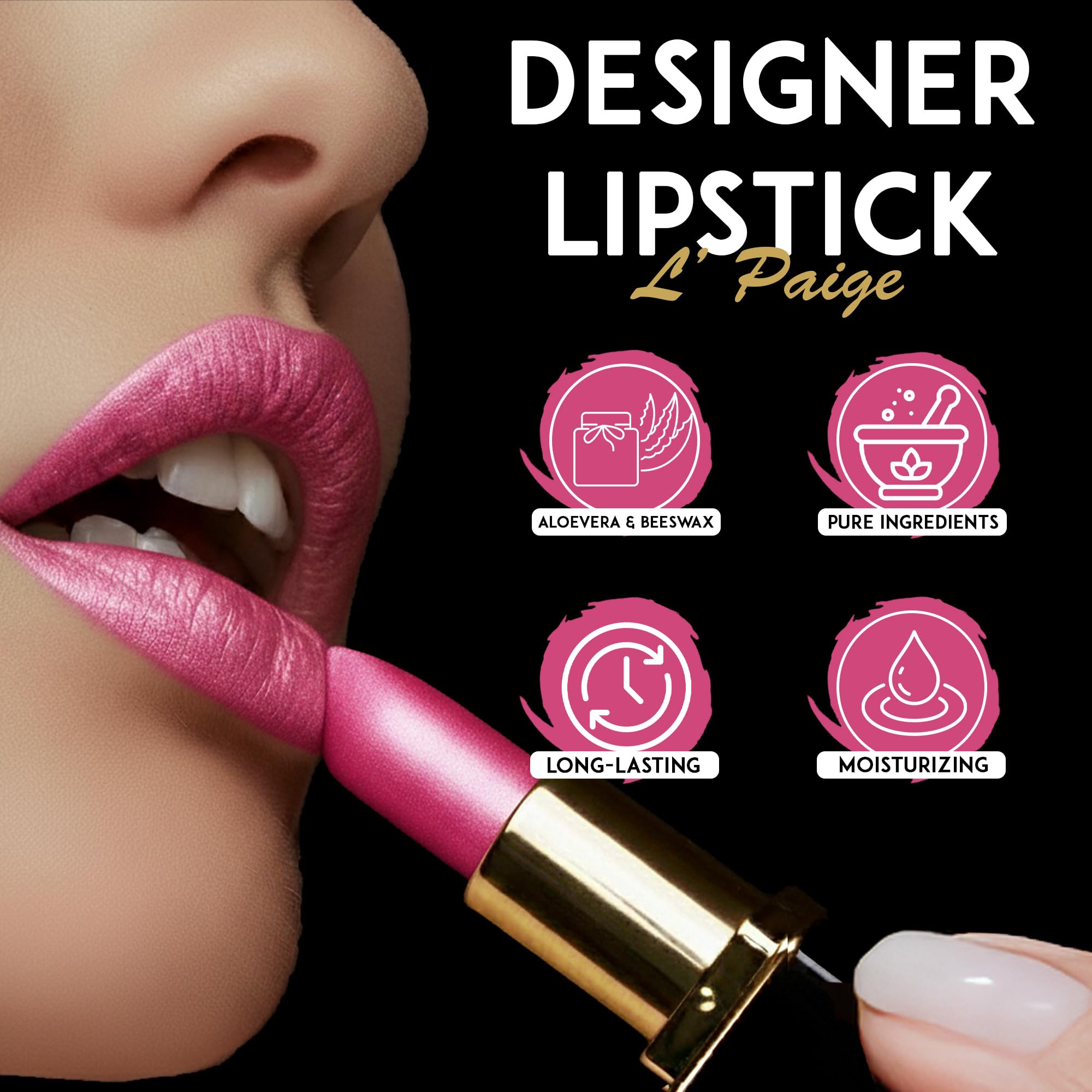 L'Paige Designer Lipstick Frosted Amethyst Sheen – Cool Berry Pink, Aloe Vera-Based Moisturizing Formula (Shade L53)