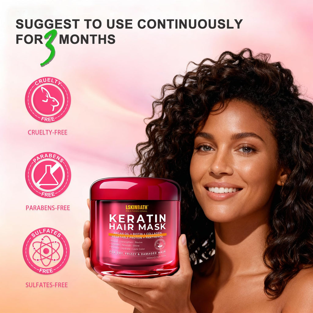 LSKINBATH Keratin & Collagen Repair Hair Mask for Damaged Hair | Deep Conditioning & Frizz Control