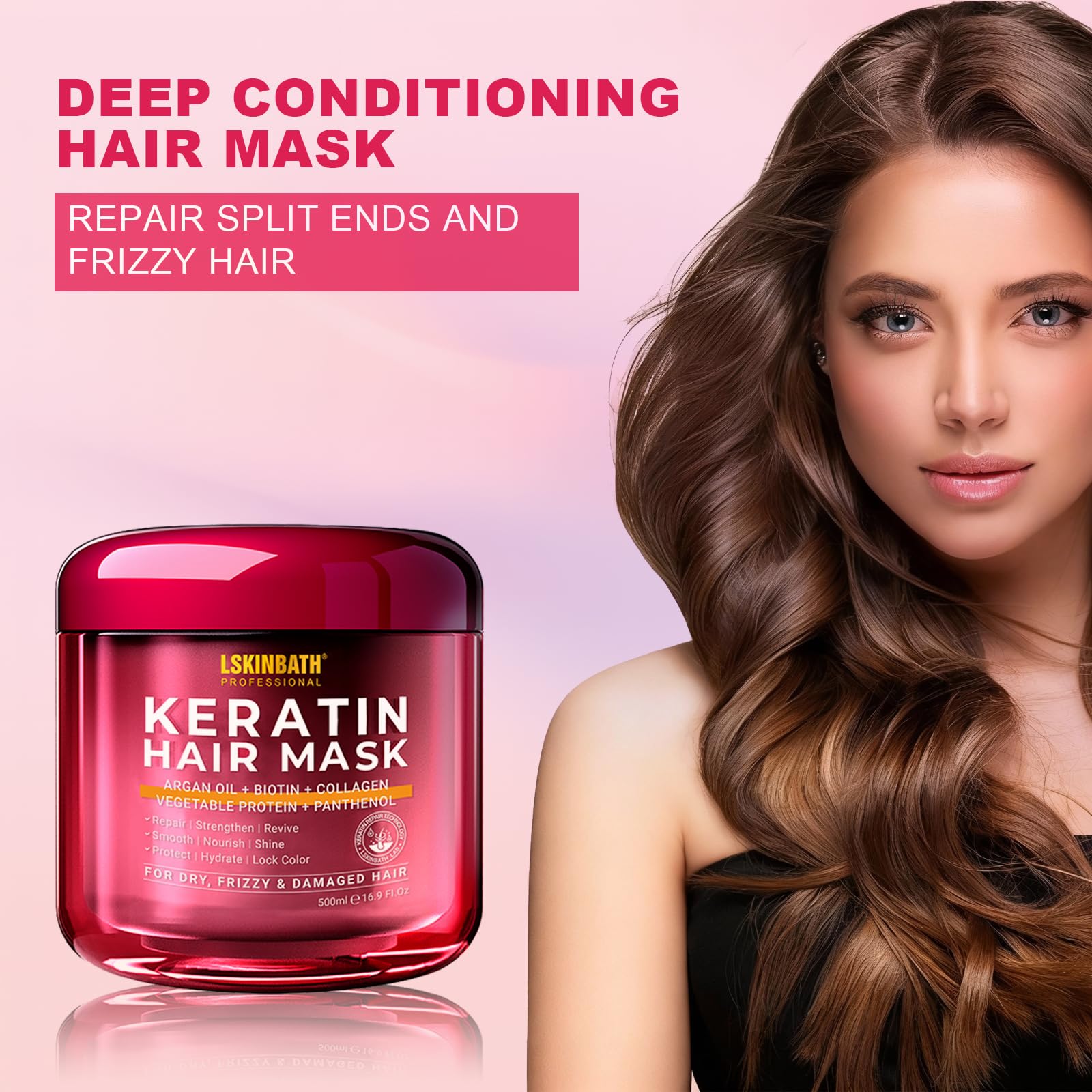 LSKINBATH Keratin & Collagen Repair Hair Mask for Damaged Hair | Deep Conditioning & Frizz Control