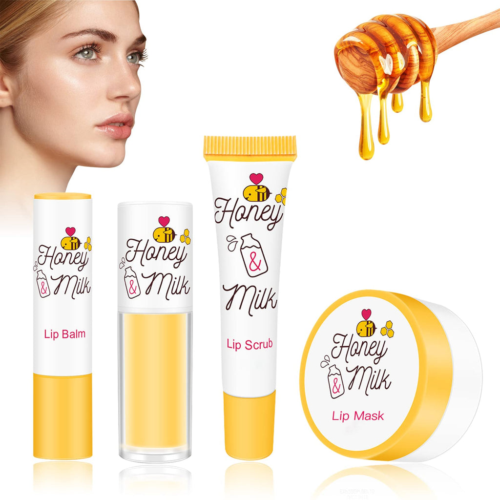 LSxia Honey Milk Lip Care Kit – Lip Mask, Balm, Scrub & Oil for Hydration