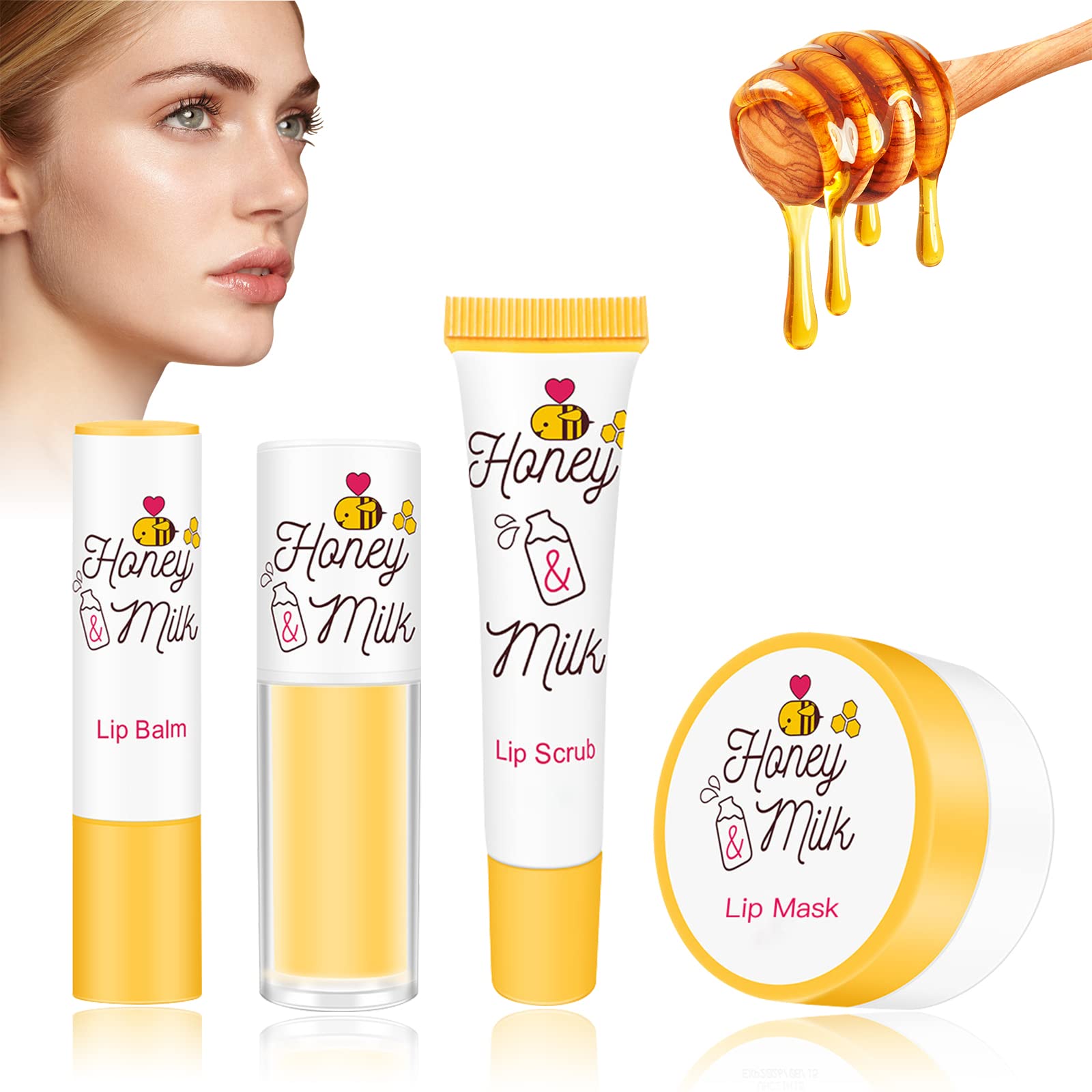 LSxia Honey Milk Lip Care Kit – Lip Mask, Balm, Scrub & Oil for Hydration