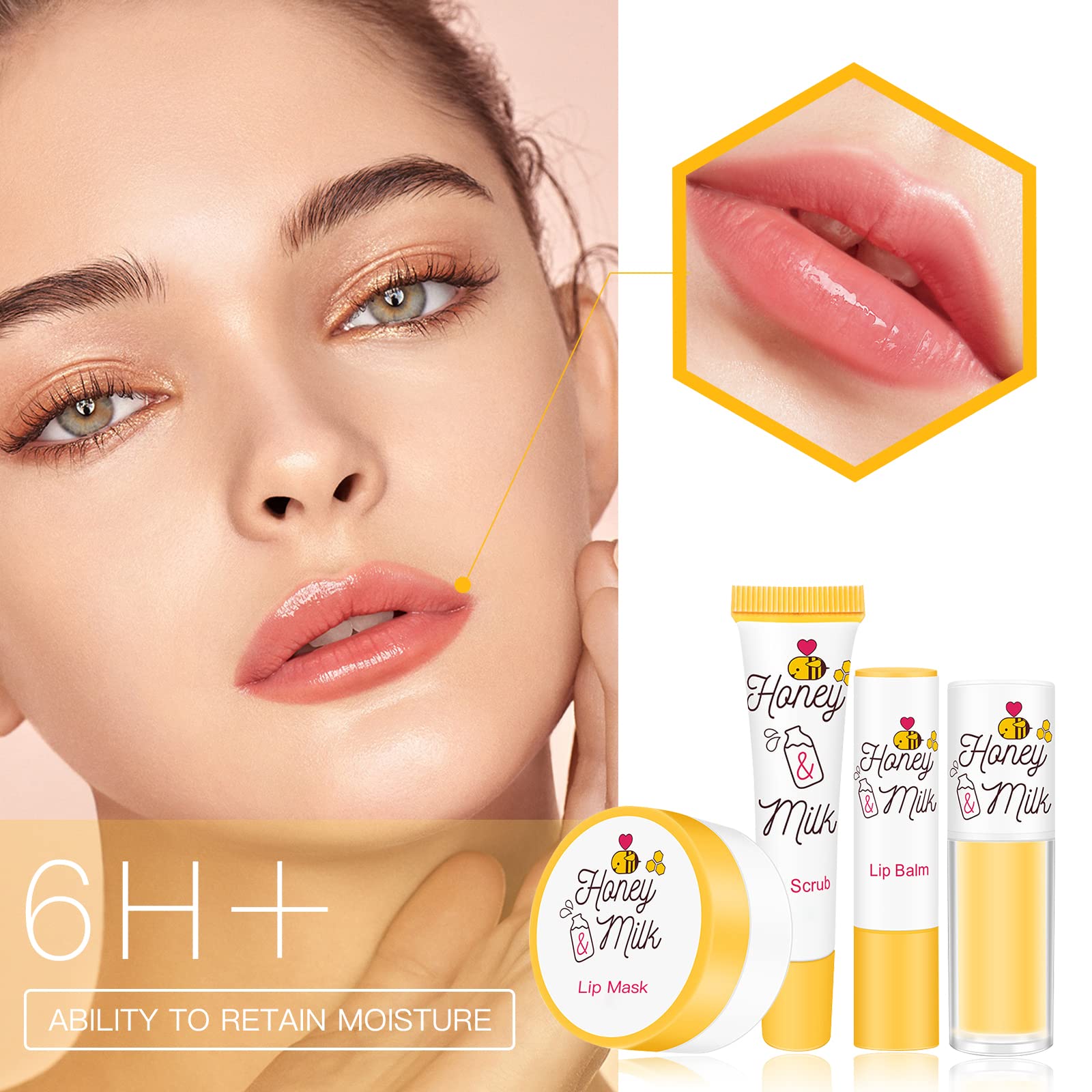 LSxia Honey Milk Lip Care Kit – Lip Mask, Balm, Scrub & Oil for Hydration
